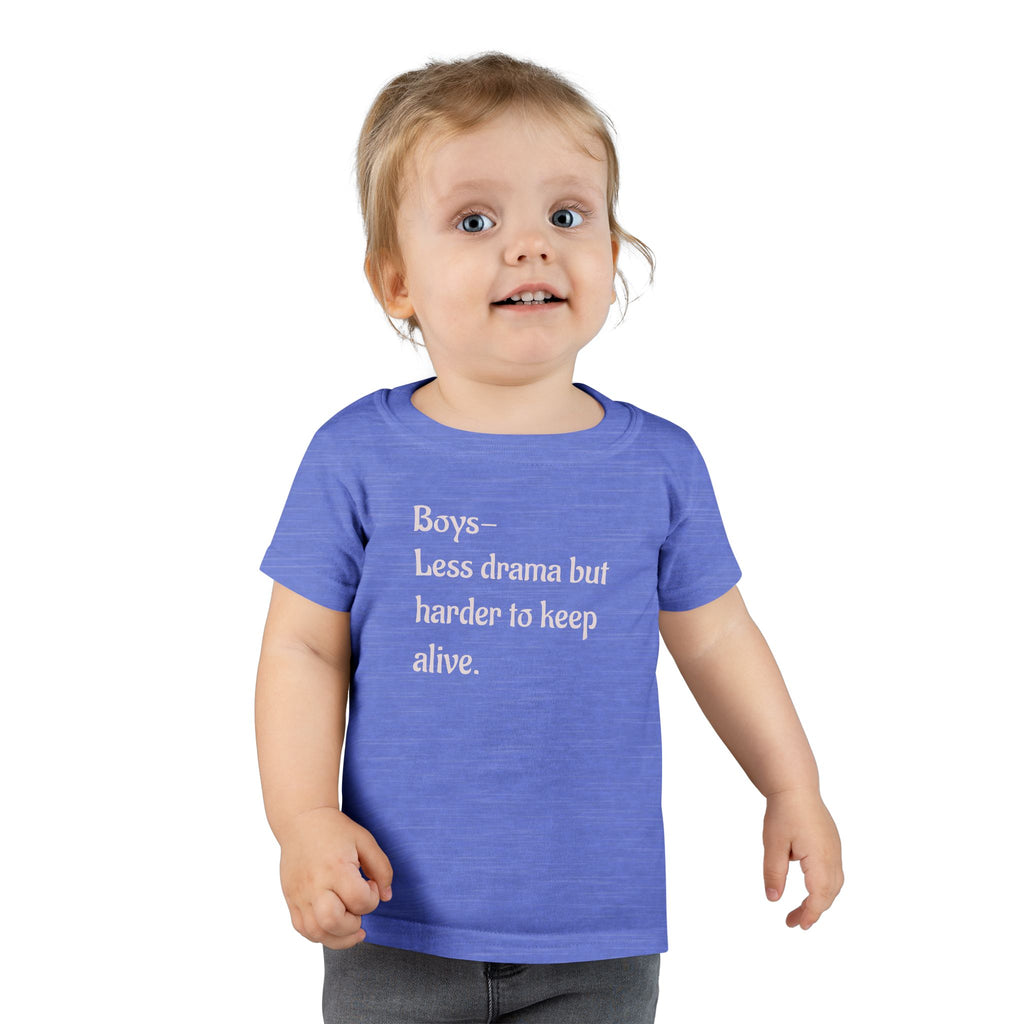 Boys less drama, but harder to keep alive.Toddler T-Shirt with Sweet Message, boy mom Kids Tee, Baby Shower Gift, Toddler T Playdate Outfit