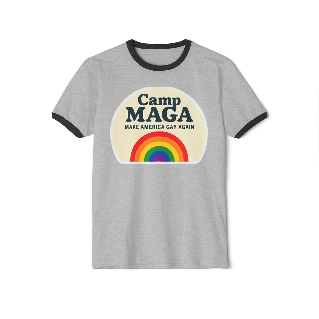 Camp MAGA Ptown Carnival Unisex Cotton Ringer T-Shirt, Pride Parade LGBT Anti-Trump Activist Tee, Make America Gay Again, Resist Political