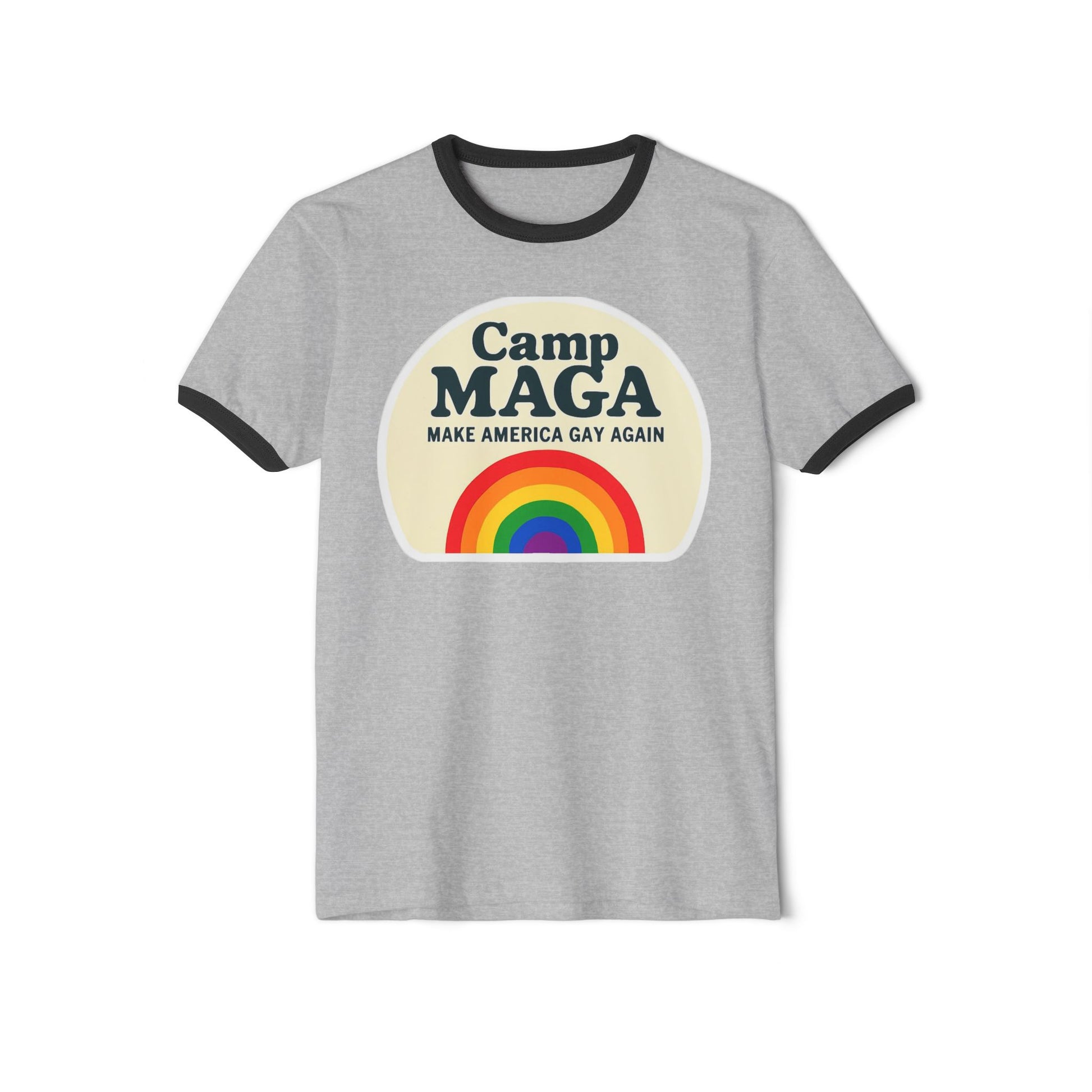Camp MAGA Ptown Carnival Unisex Cotton Ringer T-Shirt, Pride Parade LGBT Anti-Trump Activist Tee, Make America Gay Again, Resist Political