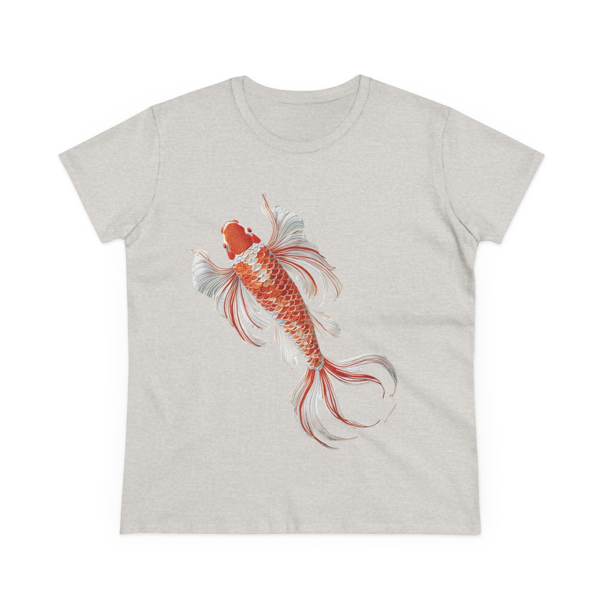 Koi Fish Design Tee for Women, Casual Summer Top, Gift for Nature Lovers, Artistic Cotton Shirt, Ocean Vibe Tee, Everyday Wear
