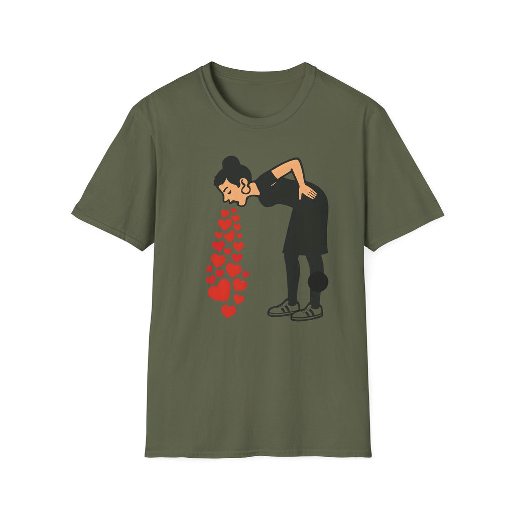Vomiting Hearts T-Shirt, Anti Valentines Day Shirt, Art Girl Funny Love Humor gift , Sarcastic Romance Top, Dark Humor Graphic Shirt Unisex