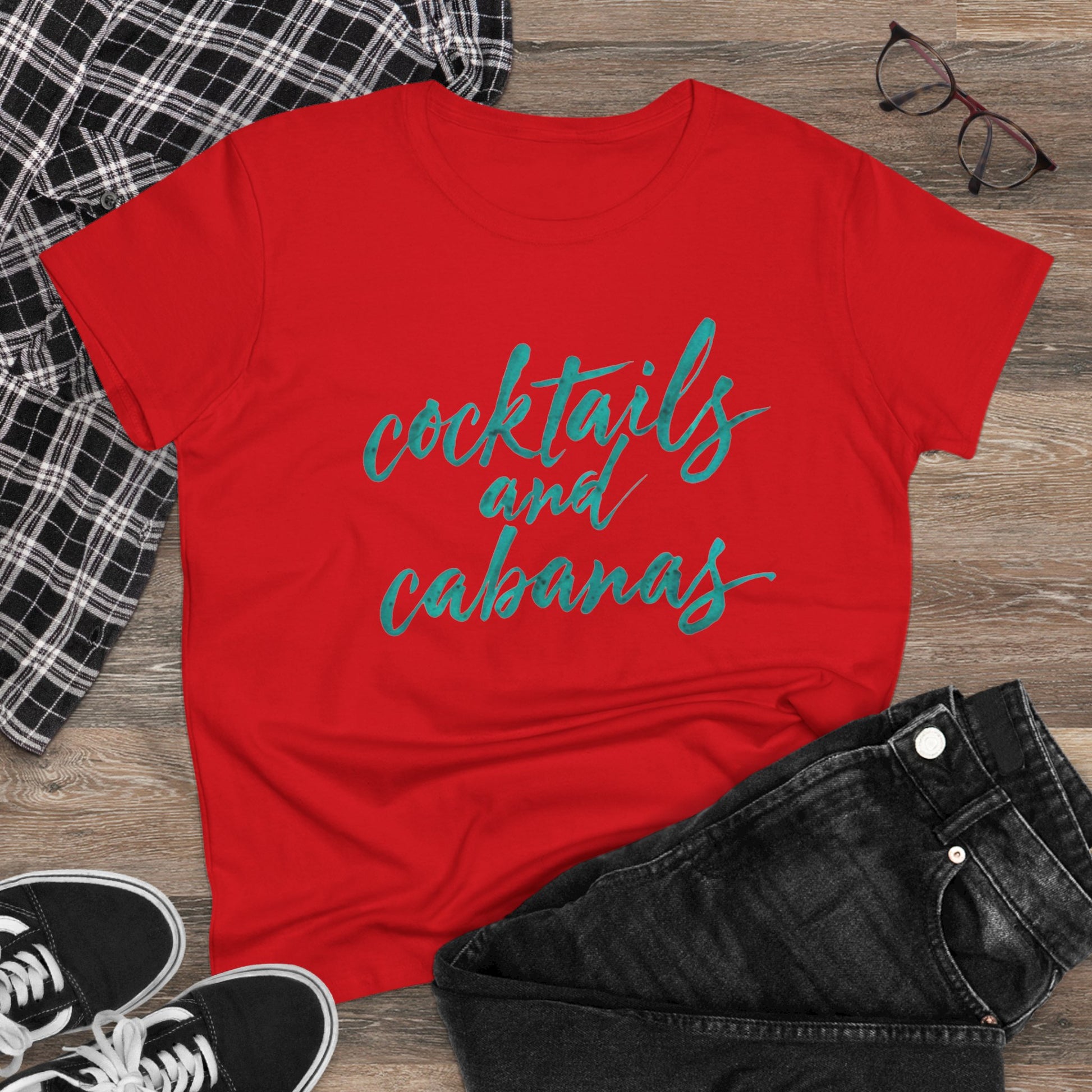 Cocktails and Cabanas Tee - Women&#039;s Midweight Cotton Shirt, Beachwear, Summer Top, Vacation Outfit, Casual Wear, Gift for Her, Pool