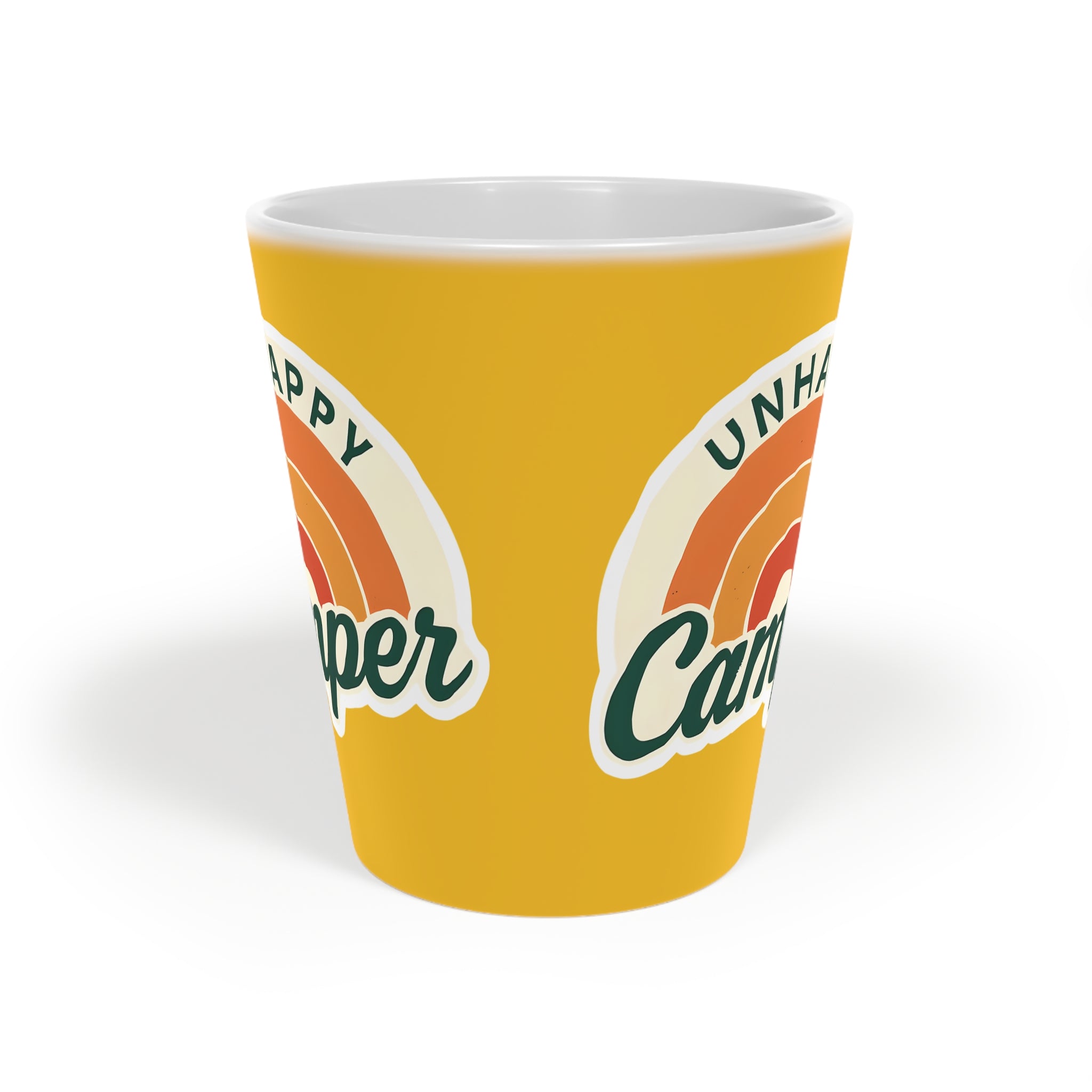 Unhappy Camper Latte Mug, 12oz - Protest Social Justice Cranky Friend Adventure Activist Mug, Protester Gift, Social Justice Advocate Gift,