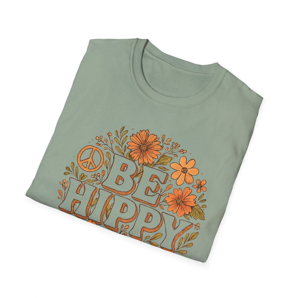 Be Hippy Happy T-Shirt, Boho Tee, Groovy Shirt, Positive Vibes Top, Unisex T Shirt for Men and Women, Be Hippy Be Happy Design