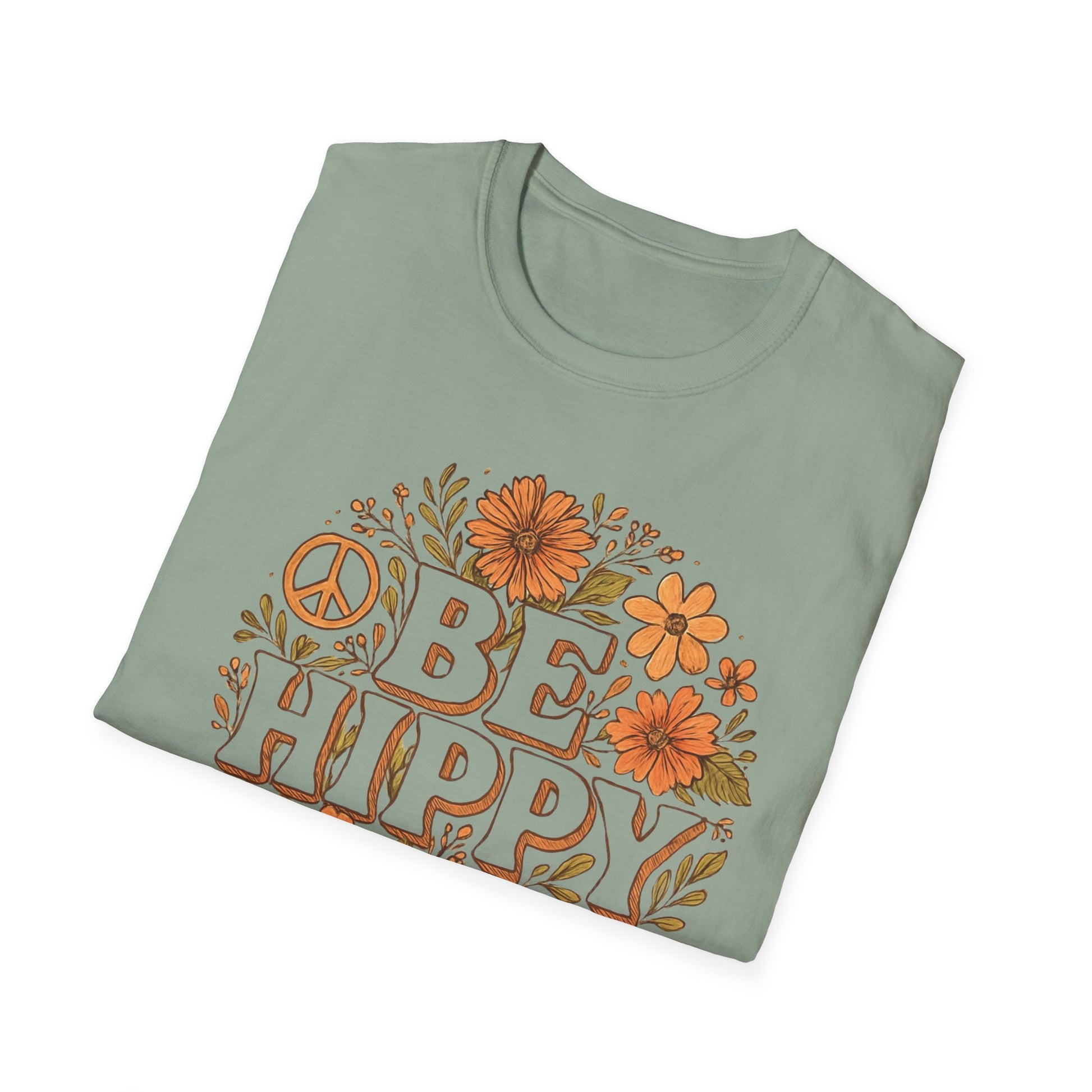 Be Hippy Happy T-Shirt, Boho Tee, Groovy Shirt, Positive Vibes Top, Unisex T Shirt for Men and Women, Be Hippy Be Happy Design