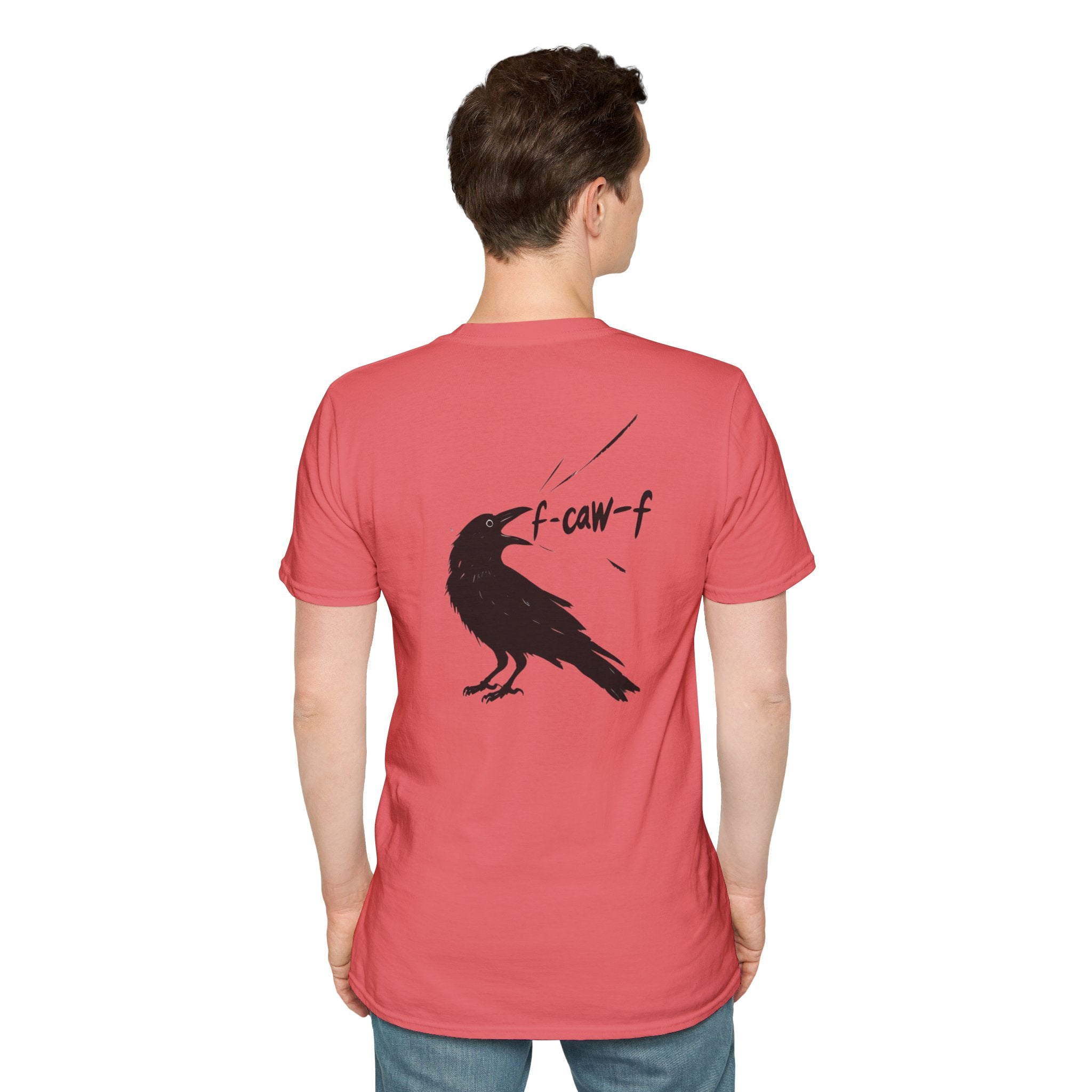 F Off Crow Bird Lover back of shirt design Unisex Softstyle T-Shirt, Sarcastic Graphic Tee for Bird Enthusiasts, F Off Tee, Unique Gift, F-Caw-F Christmas gift