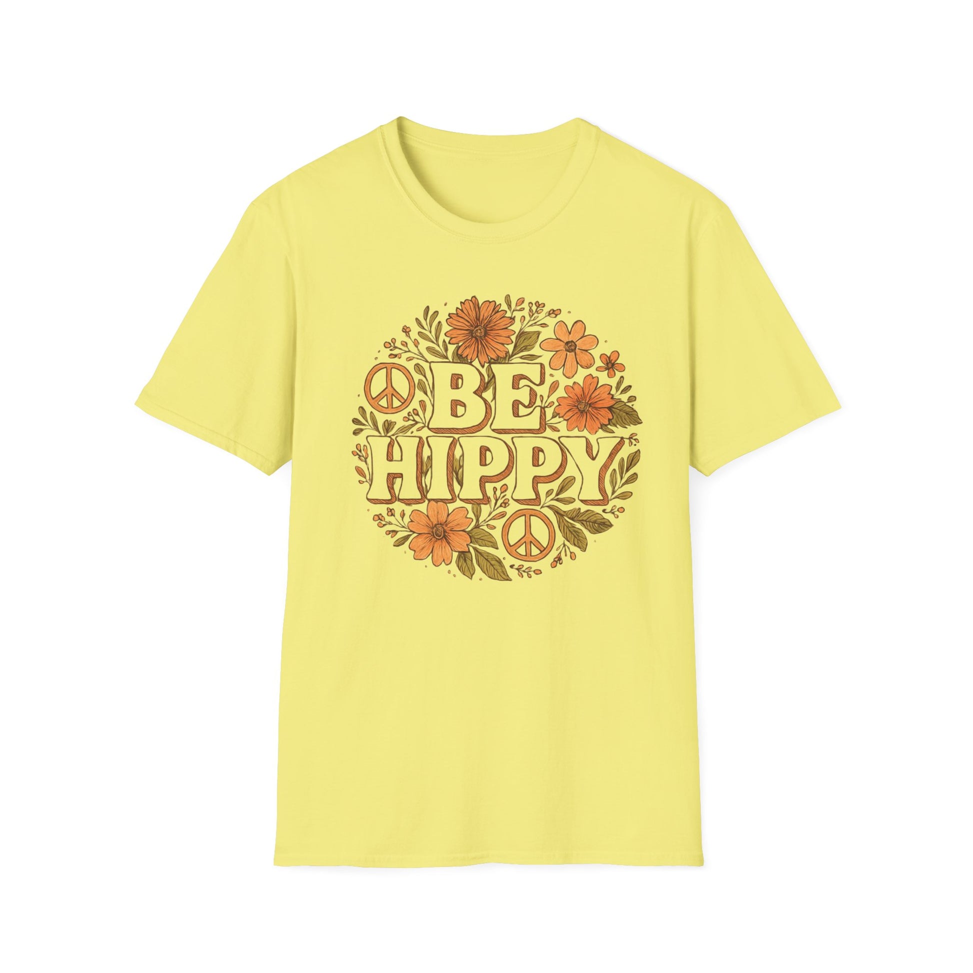 Be Hippy Happy T-Shirt, Boho Tee, Groovy Shirt, Positive Vibes Top, Unisex T Shirt for Men and Women, Be Hippy Be Happy Design