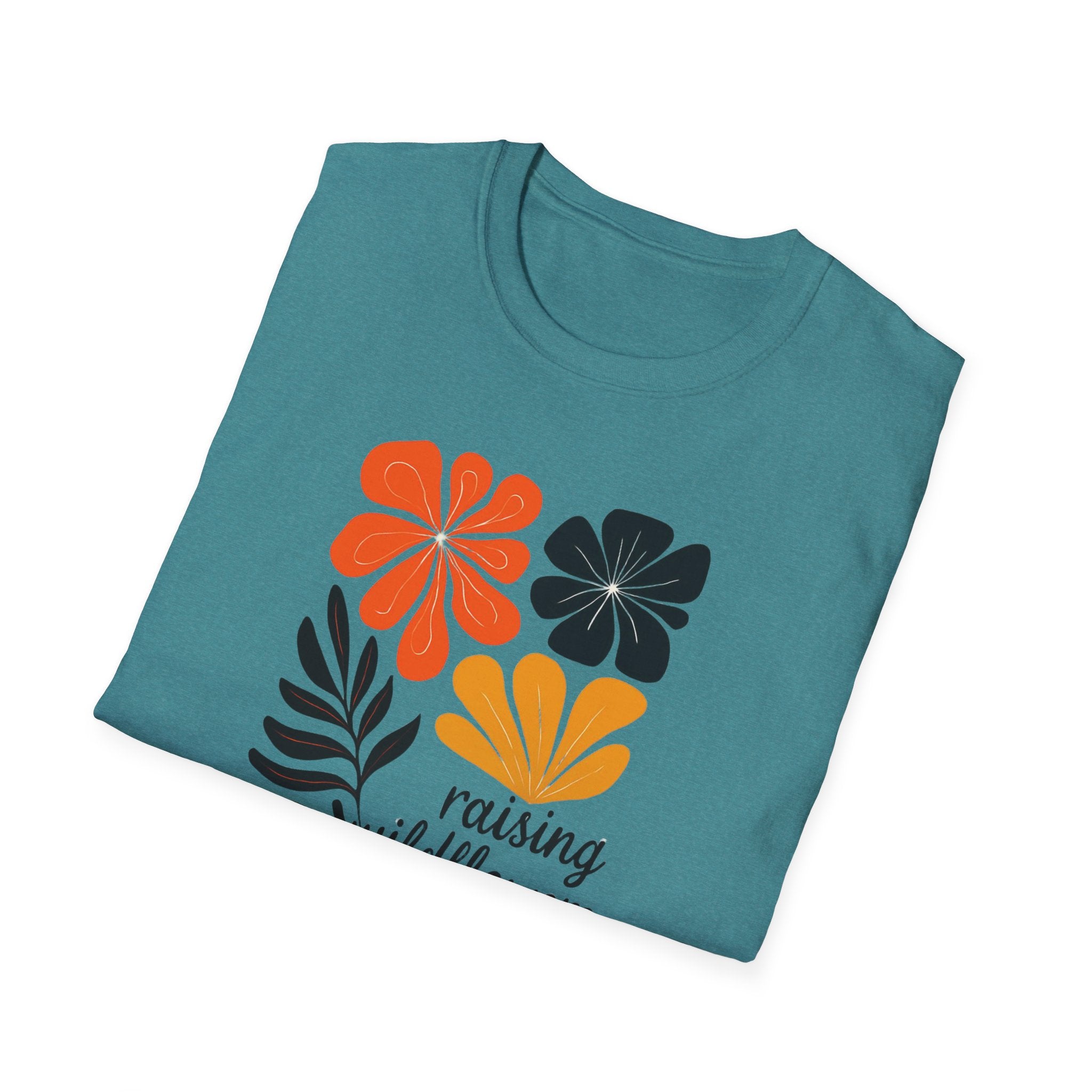 Raising wild flowers, one tantrum at a time Mom Life Unisex Softstyle T-Shirt, Gifts for Toddler Moms, Raising Wildflowers, floral  Apparel