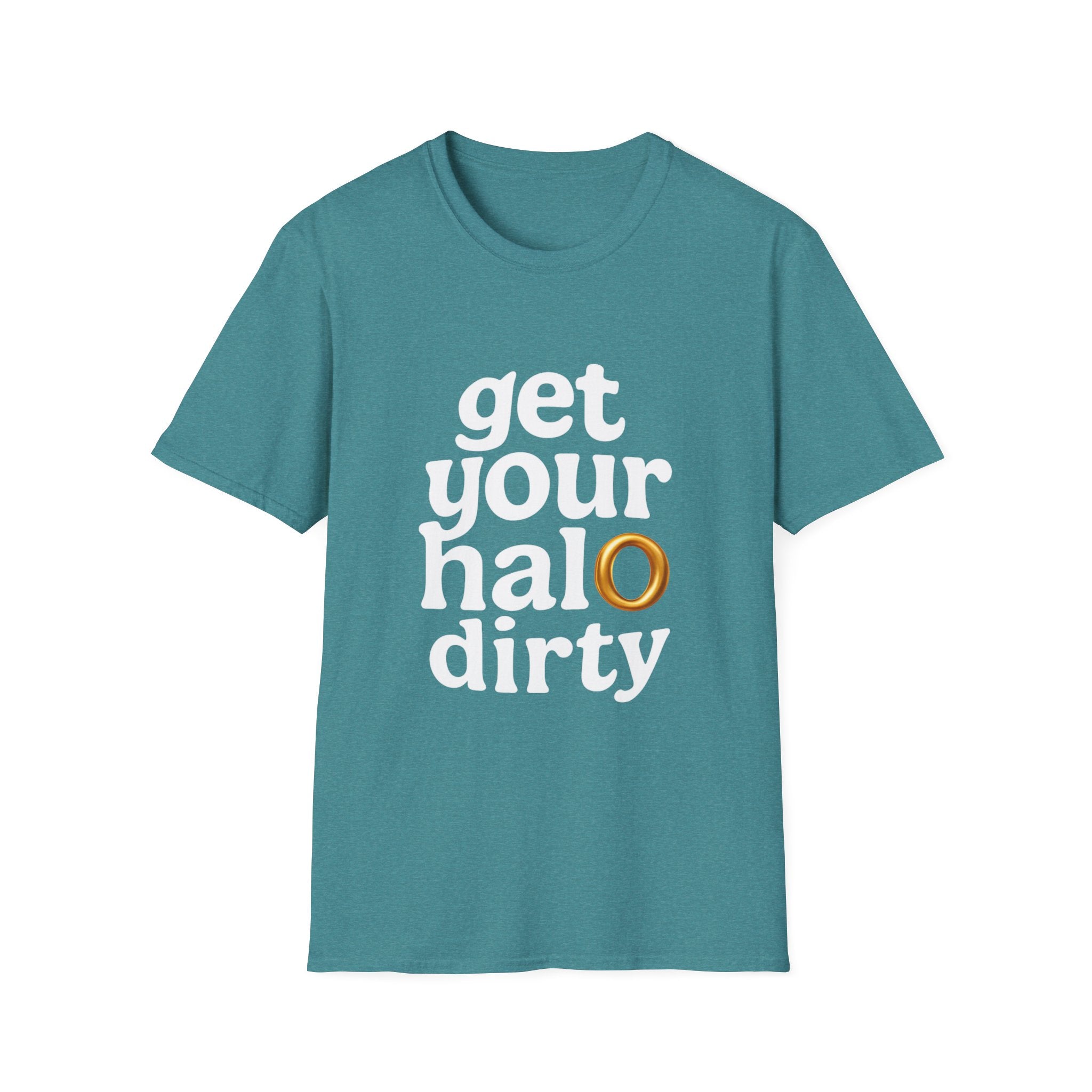 Get Your Halo Dirty Funny Gift T-Shirt, Angel Devil Unisex Tee, Softstyle Graphic Shirt gift for him gift for her religious humor