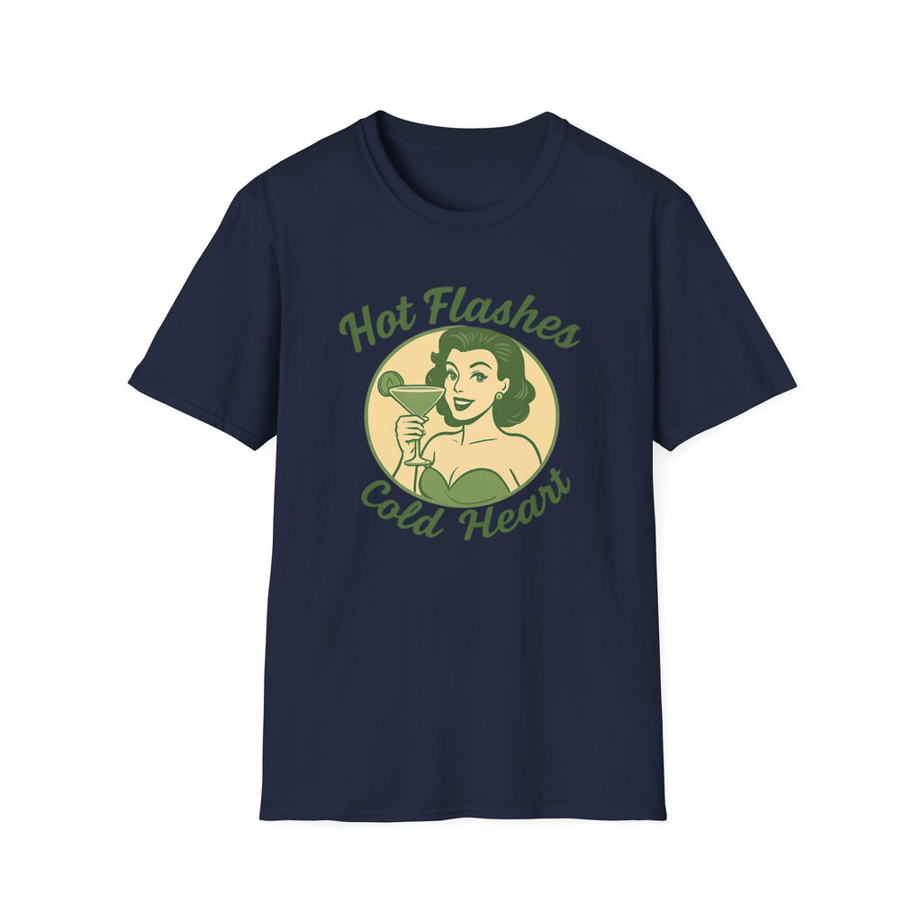 Menopause Life Change Gifts for Her Unisex Softstyle T-Shirt, Hot Flashes Cold Heart, Funny Menopausal Shirt, Gift for Women, Comfortable