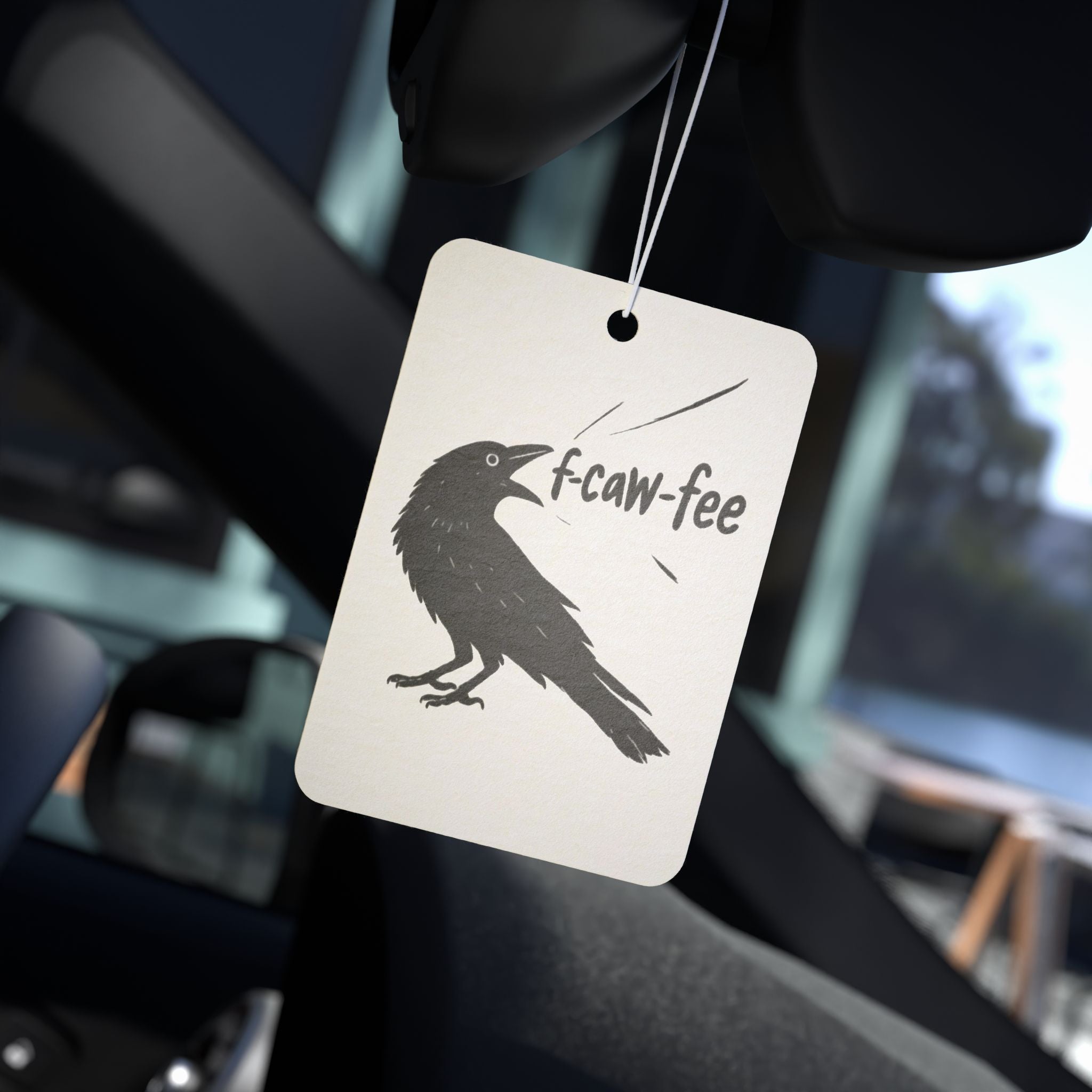 Raven 'F-Caw-fee'  Car Air Freshener — Coffee Lover Novelty Car Accessory
