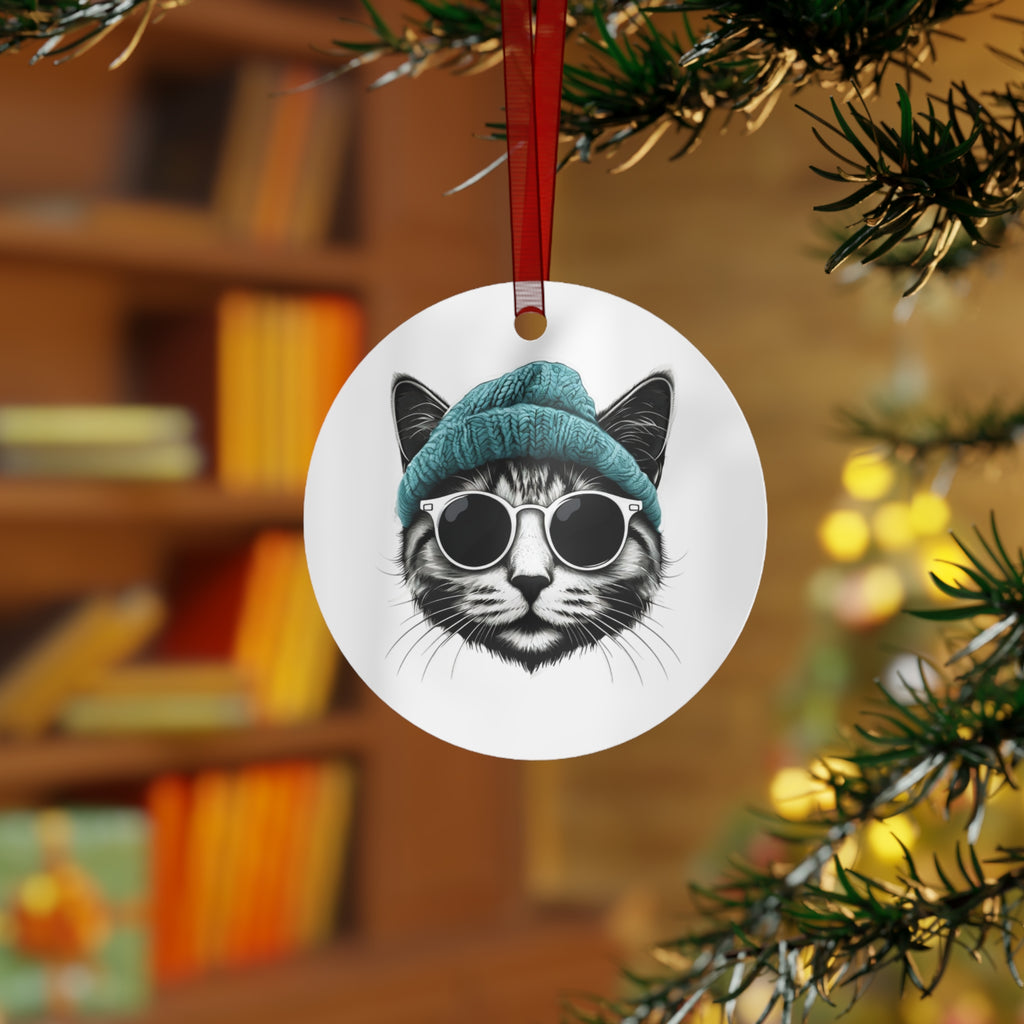 Cat Metal Ornament cool cat, and a beanie metal Christmas ornament