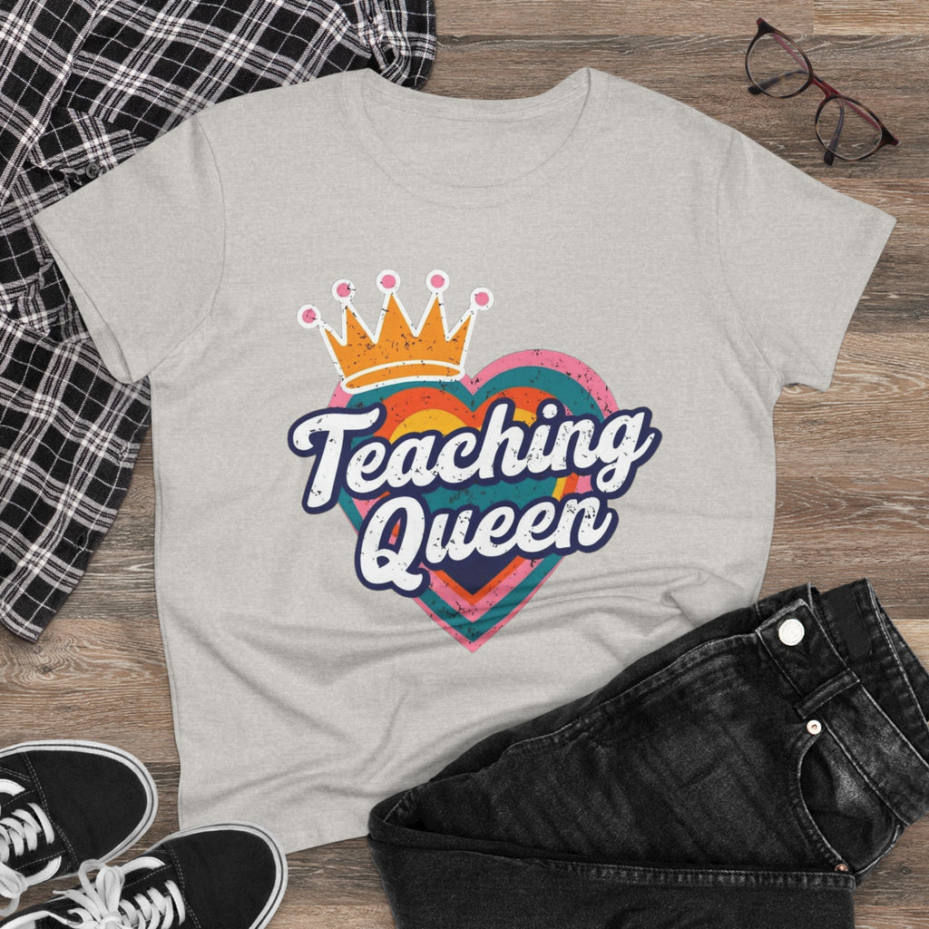 Teaching Queen Tee, Best Teacher Gift Shirt, Midweight Cotton T-Shirt, Teacher Appreciation Top, Female Educator Apparel, School Instructor