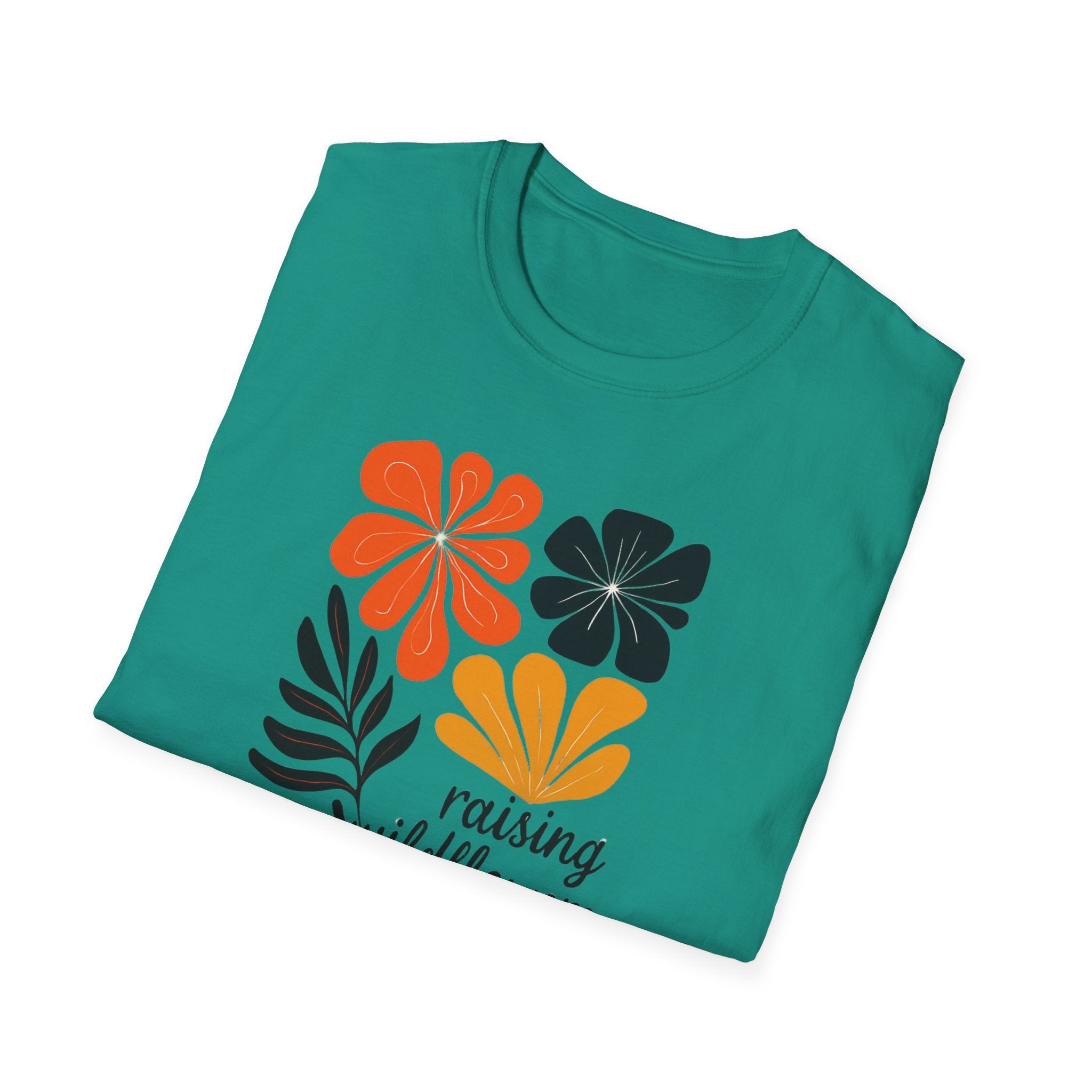 Raising wild flowers, one tantrum at a time Mom Life Unisex Softstyle T-Shirt, Gifts for Toddler Moms, Raising Wildflowers, floral  Apparel