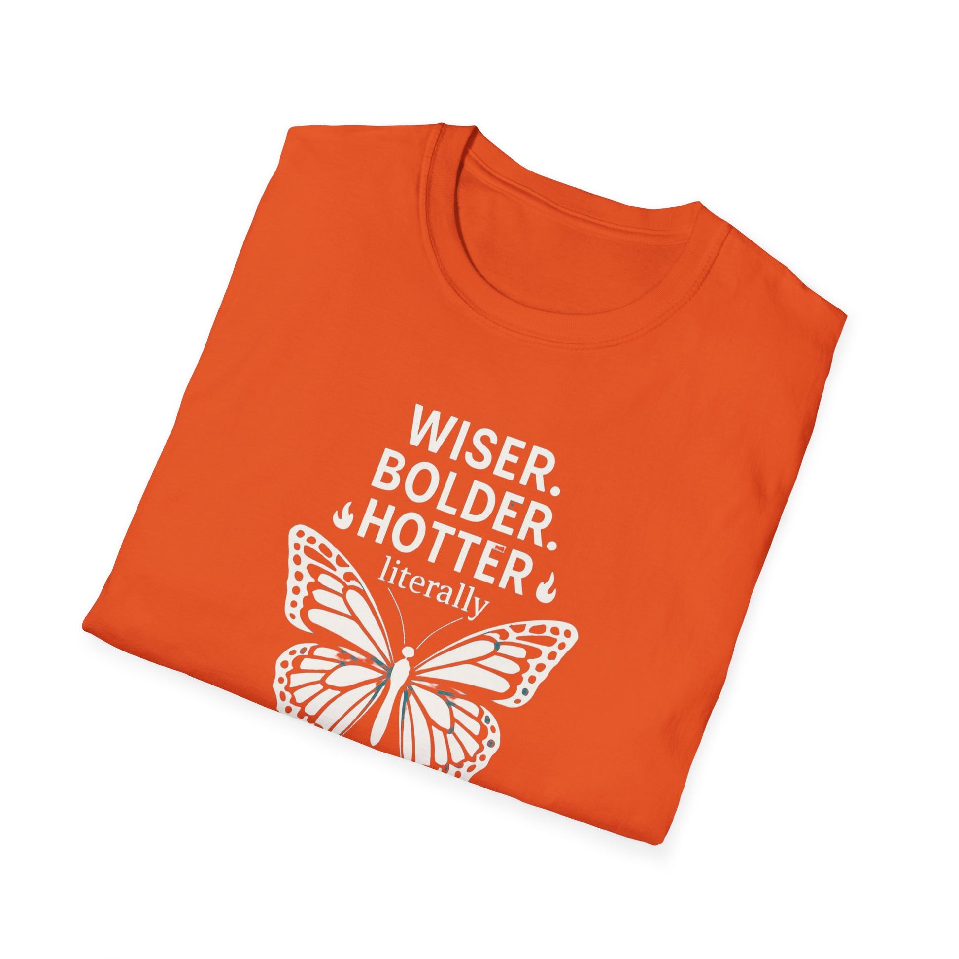 Menopause Transformation Unisex Softstyle T-Shirt, Wiser Bolder Hotter Literally, Hot Flash Tee, Gift for Women, Funny Menopausal Shirt