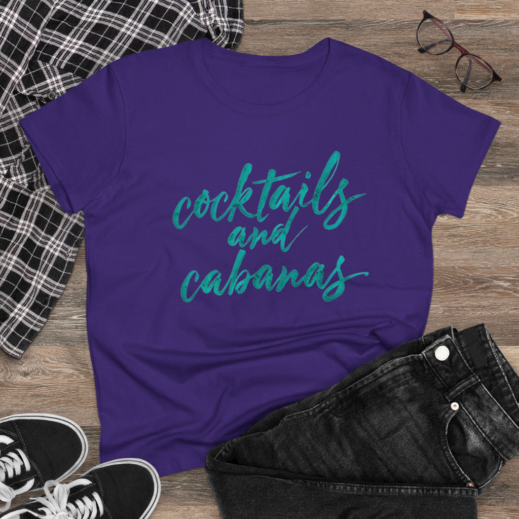 Cocktails and Cabanas Tee - Women&#039;s Midweight Cotton Shirt, Beachwear, Summer Top, Vacation Outfit, Casual Wear, Gift for Her, Pool