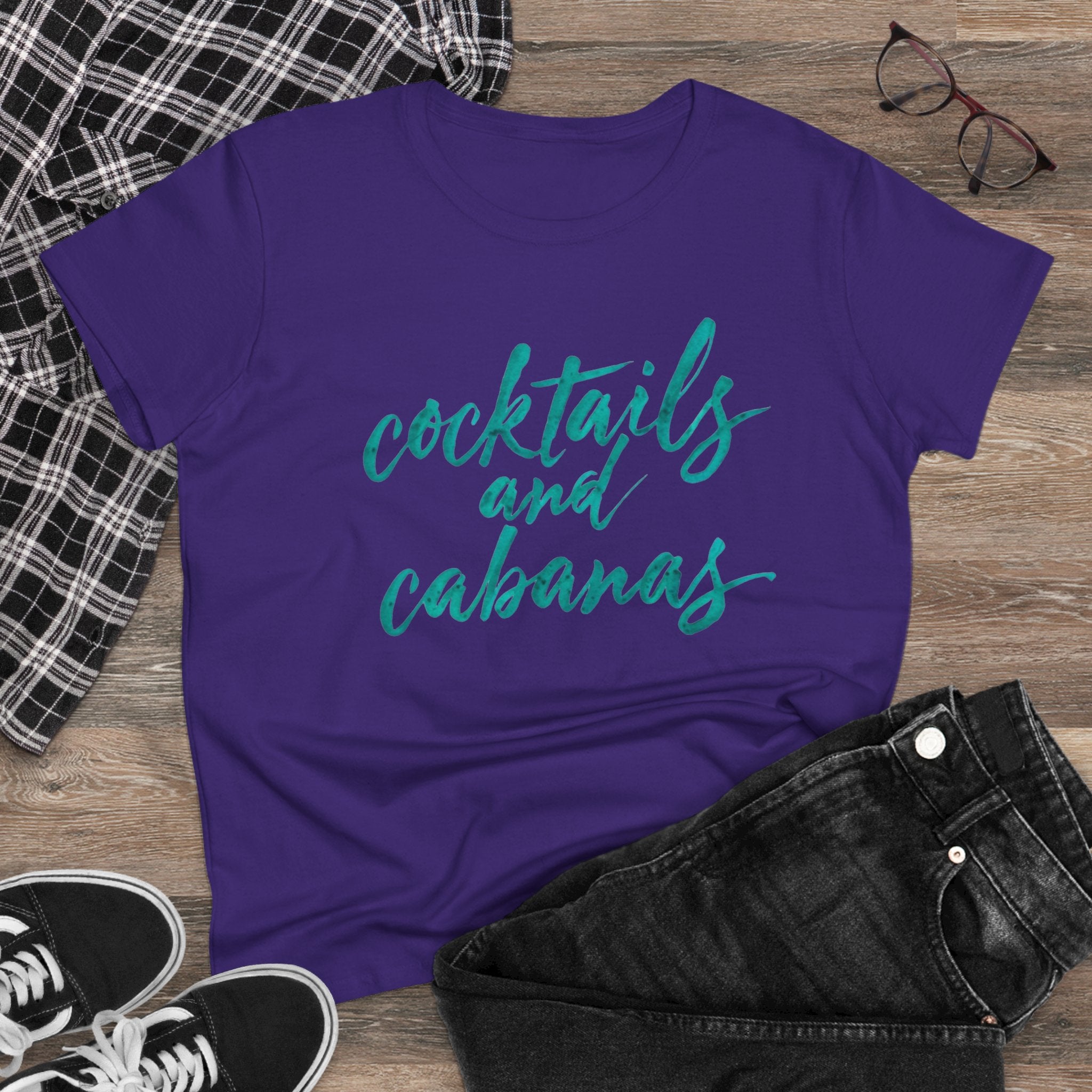 Cocktails and Cabanas Tee - Women&#039;s Midweight Cotton Shirt, Beachwear, Summer Top, Vacation Outfit, Casual Wear, Gift for Her, Pool