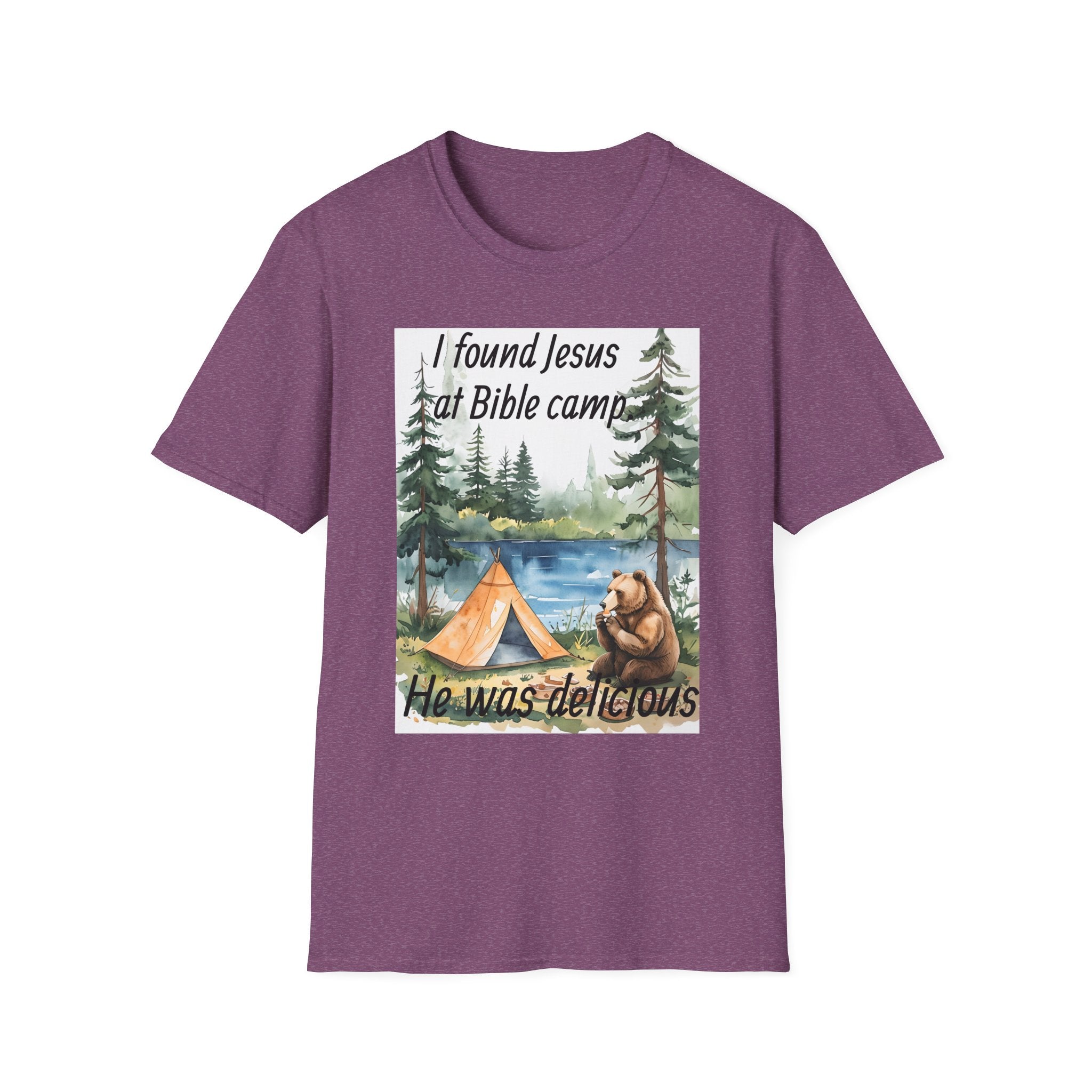 Funny Tee, Religious Camp Tshirt, Jesus Lover Shirt, Hilarious Church Gift, Christian Humor Apparel, Faith-Based Clothing camping bear