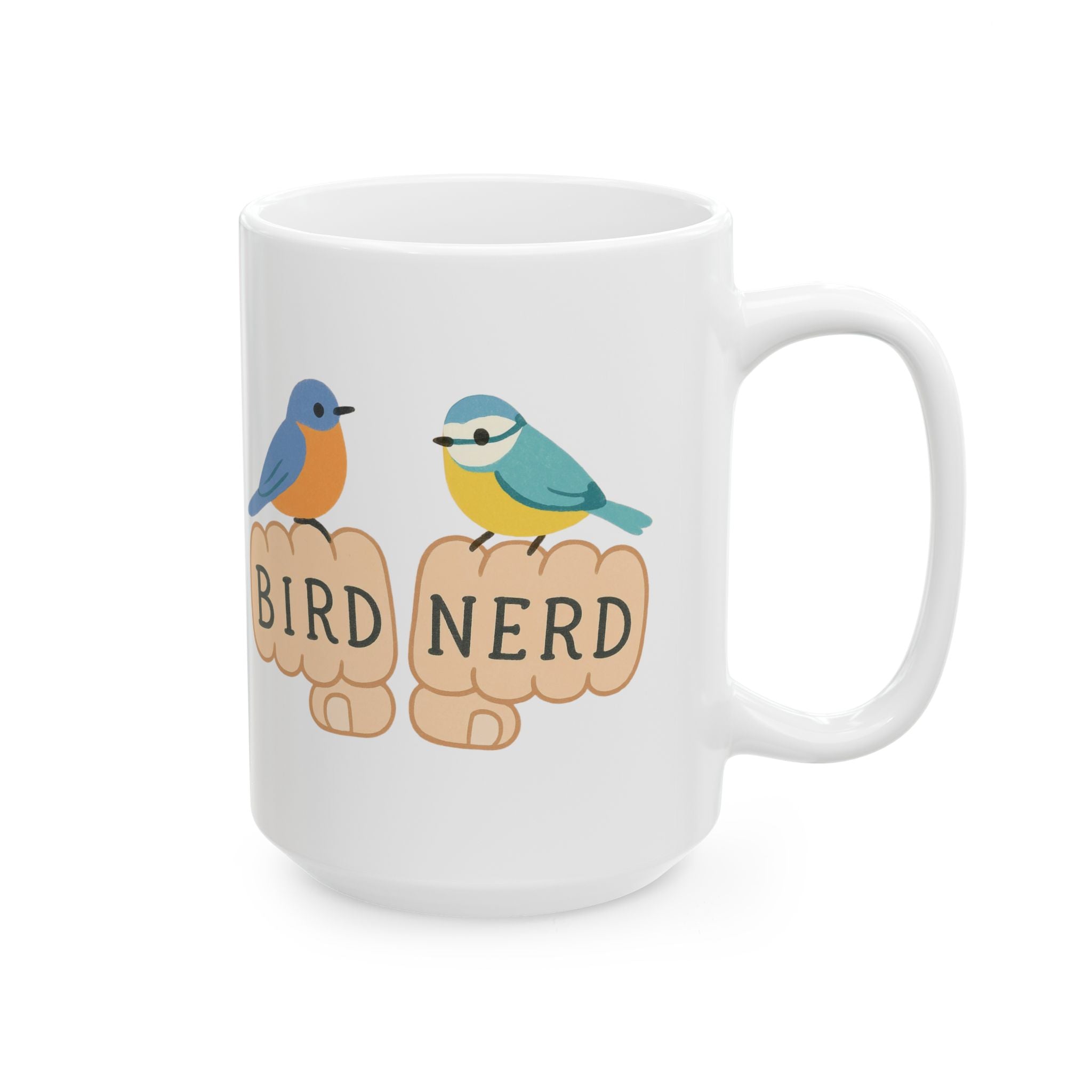 Bird Nerd Bird Lover's Ceramic Mug Perfect Gift for Nature Enthusiasts, Birdwatching, knuckle tattoo Unique Gift for Her or him