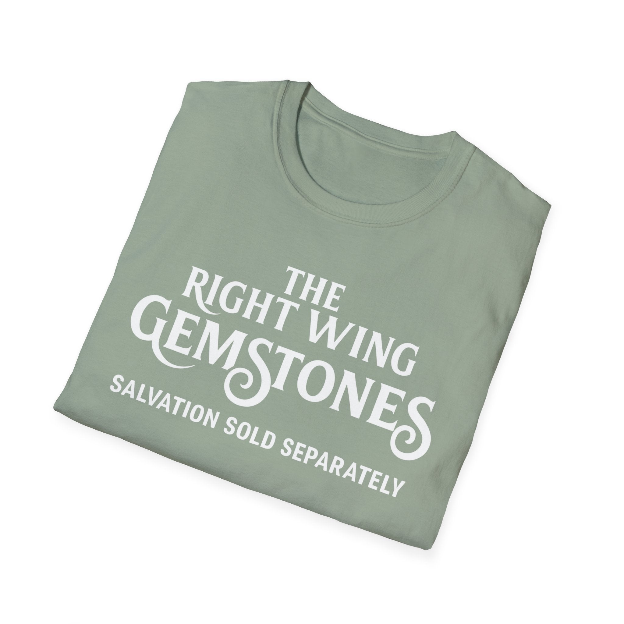 Right Wing Gemstones Unisex Softstyle T-Shirt, Salvation for sale activist Christmas Gift Shirt, Political Statement Tee, Liberal Protest