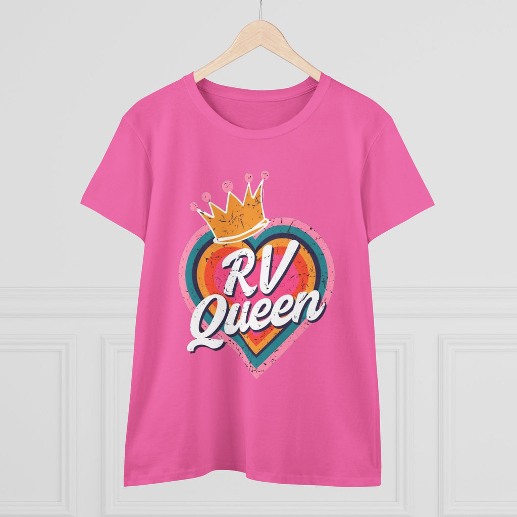 T-Shirt, RV Queen Camping Traveling, Women's Midweight Cotton Tee, Outdoor Adventure Shirt, Camper Life Top, Road Trip Apparel, Campfire