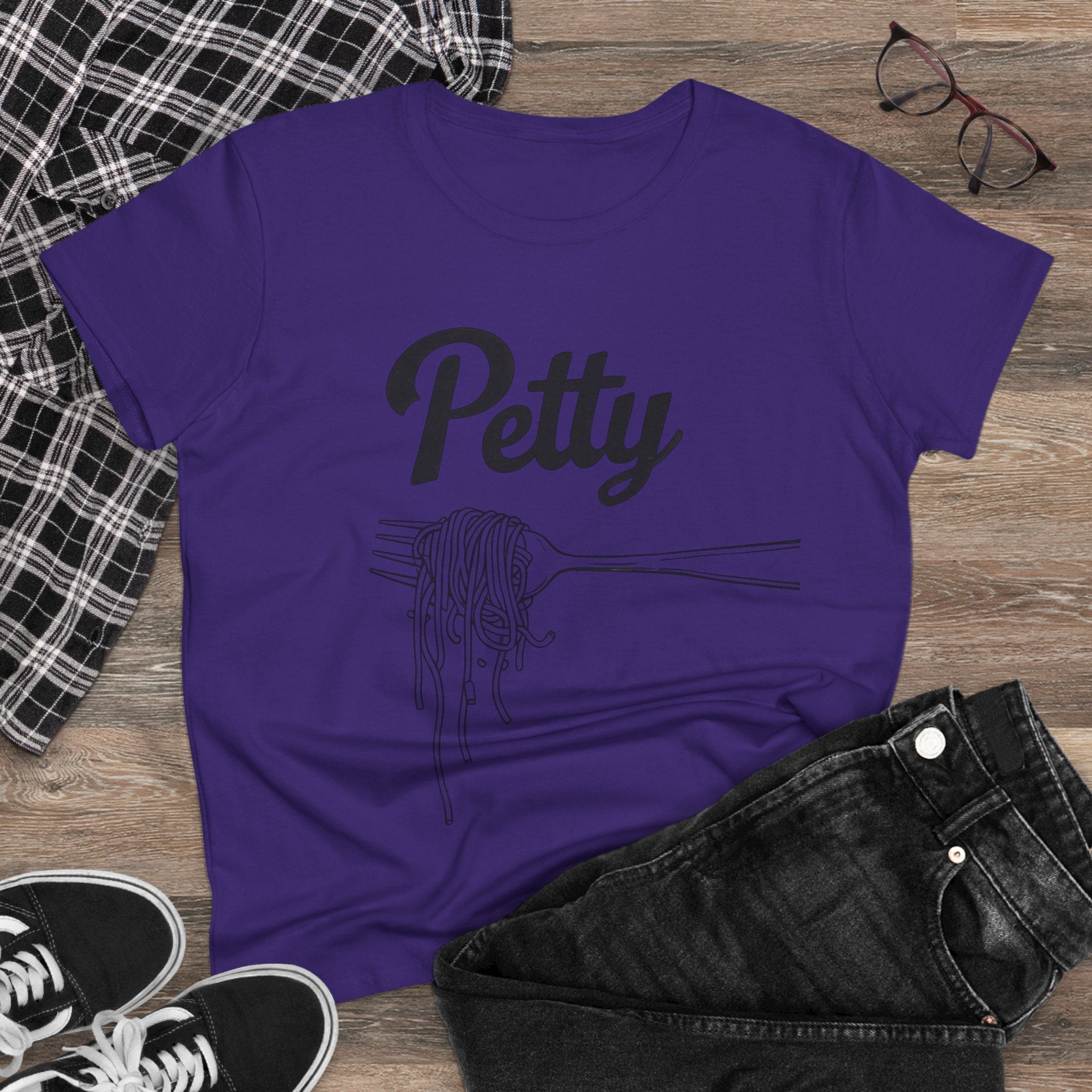 Petty spaghetti Women's Cotton Tee, Funny Graphic Tee, Casual Shirt, Gift for Foodies, Birthday Gift, Quirky Apparel gift for her