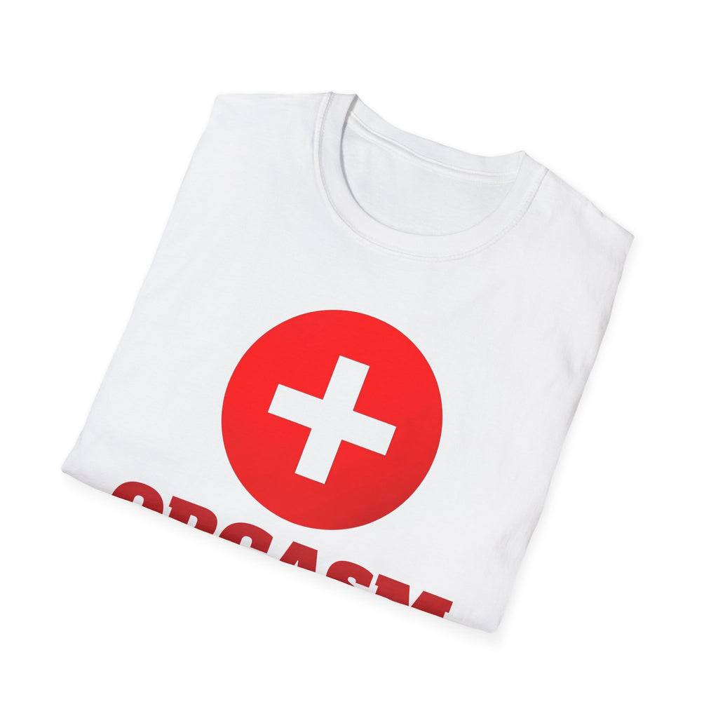Funny Orgasm Donor Red Cross Unisex T-Shirt, Saving Lives Tee, Humorous Graphic Shirt, Naughty Gag Gift, Hilarious Adult Tee