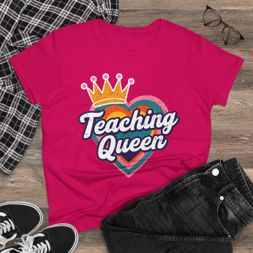 Teaching Queen Tee, Best Teacher Gift Shirt, Midweight Cotton T-Shirt, Teacher Appreciation Top, Female Educator Apparel, School Instructor