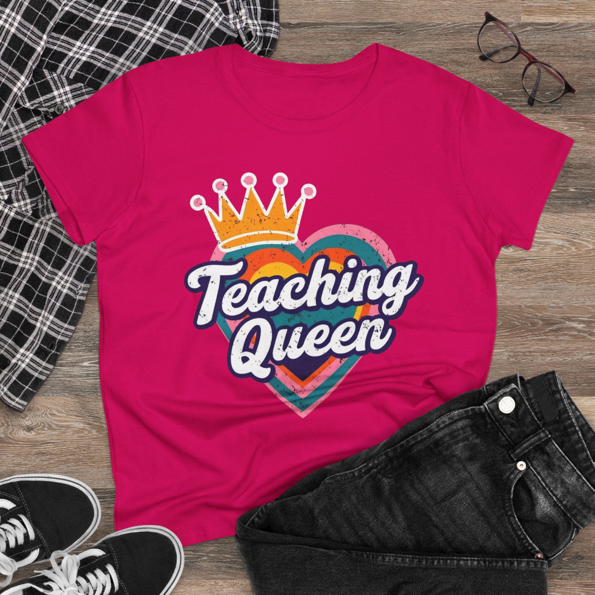 Teaching Queen Tee, Best Teacher Gift Shirt, Midweight Cotton T-Shirt, Teacher Appreciation Top, Female Educator Apparel, School Instructor