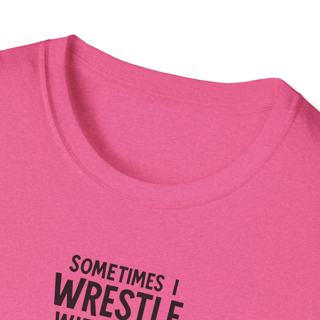 Demon Snuggle Unisex Softstyle T-Shirt, Wrestling Funny Tee, Mental Health Shirt, Graphic Tee, Gift for Him Her