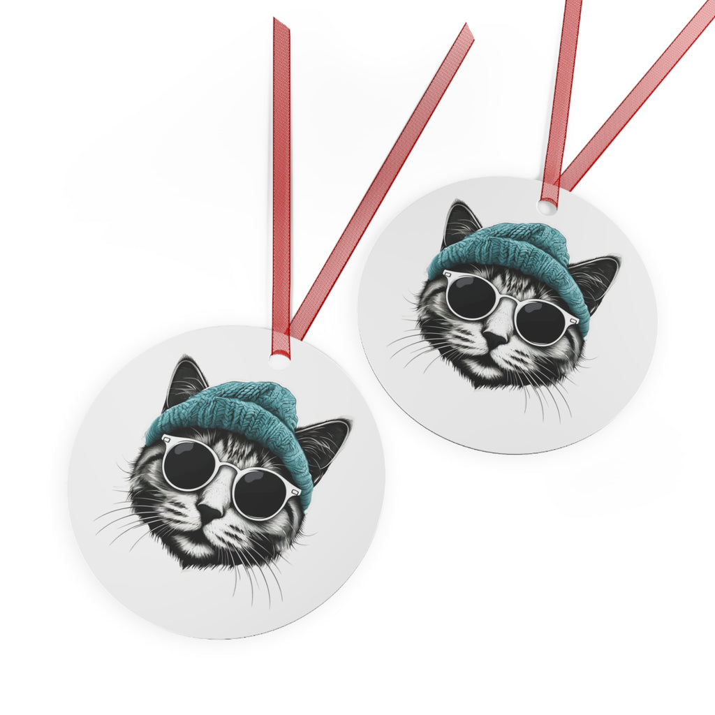 Cat Metal Ornament cool cat, and a beanie metal Christmas ornament