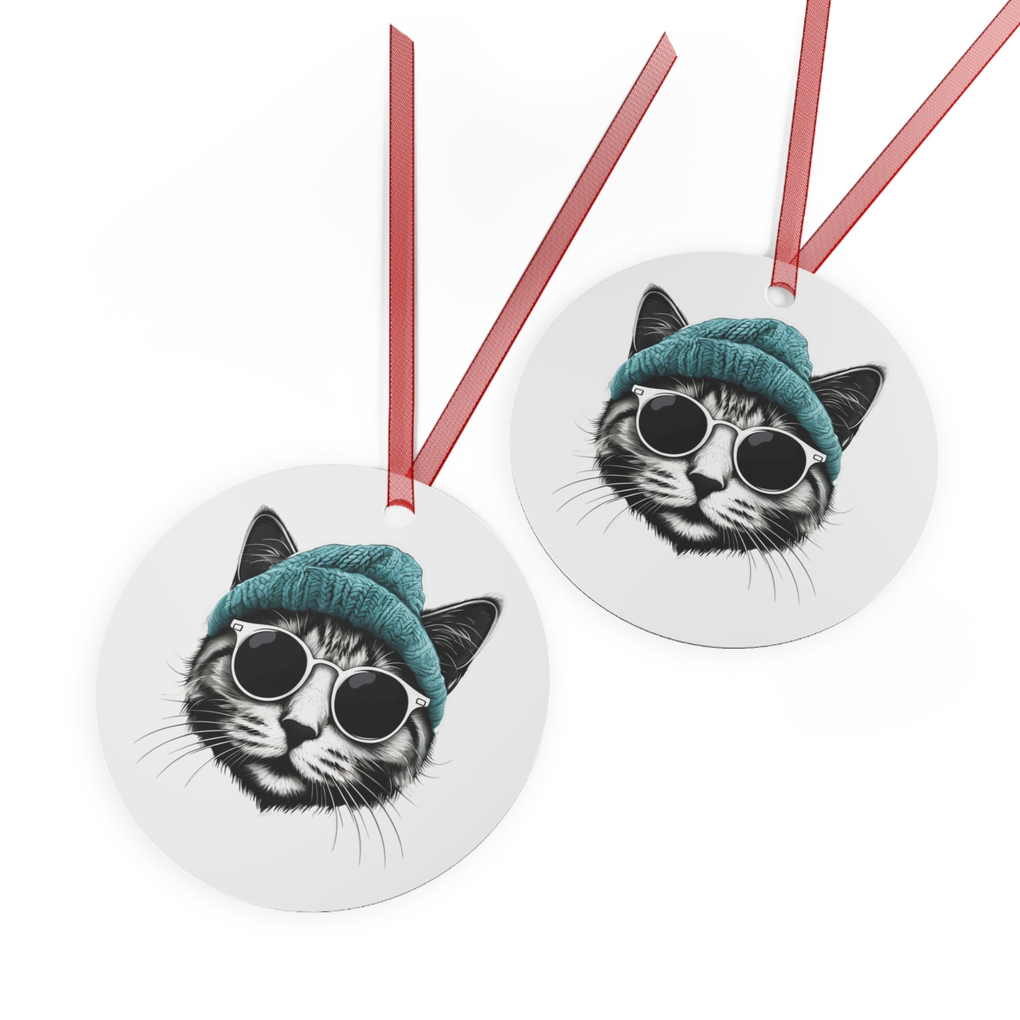 Cat Metal Ornament cool cat, and a beanie metal Christmas ornament