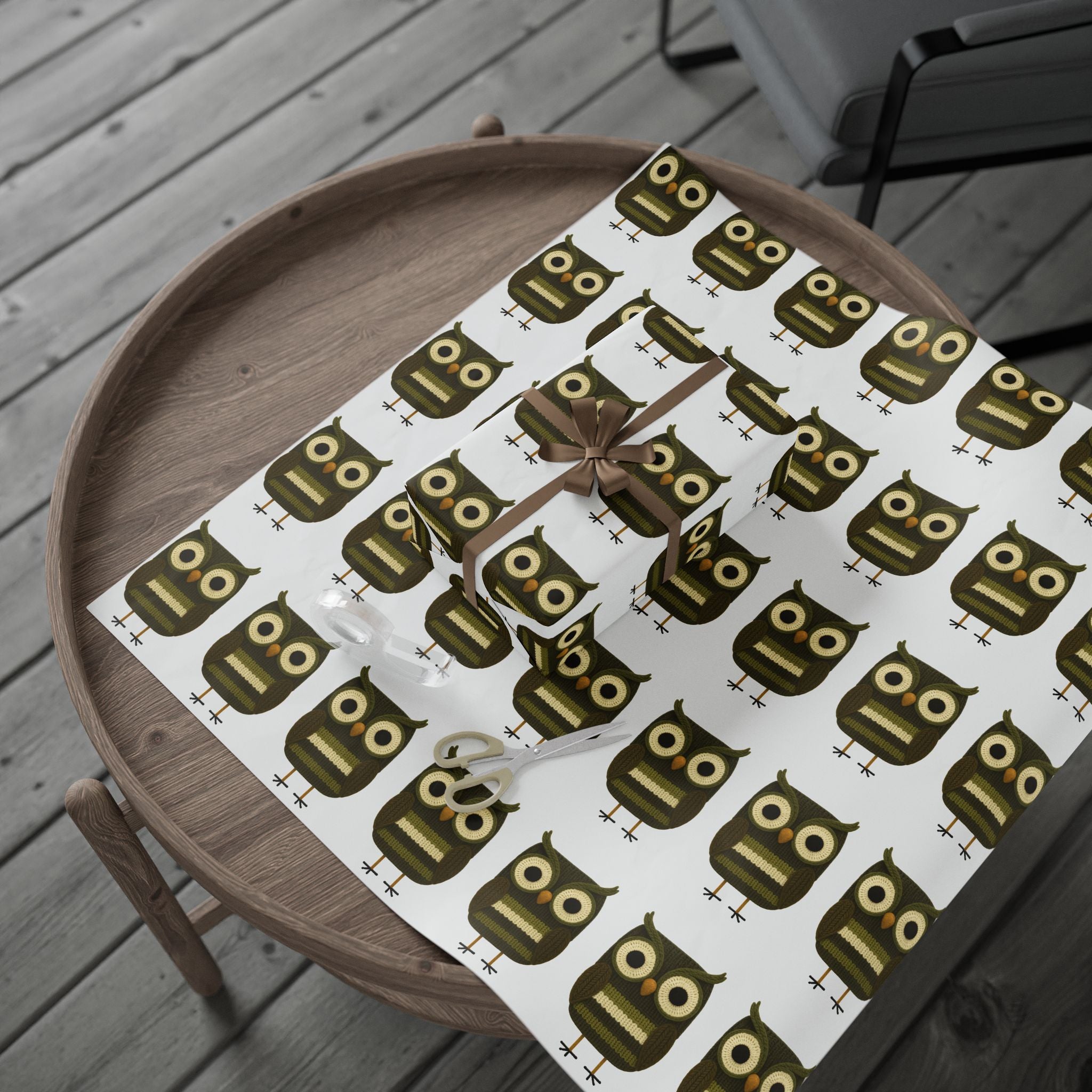 Wrapping Paper Roll - crocheted Owl Pattern Gift Wrap for Nature Lovers