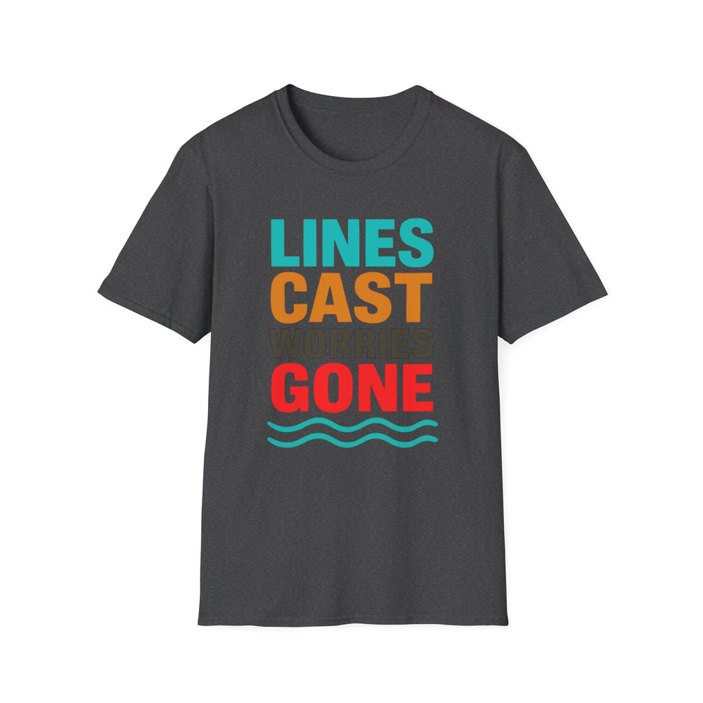 Relaxing Lines cast worries gone T-Shirt - Unisex Softstyle Tee, Casual Wear, Gift for Fishermen, Summer Vibes, Relaxation Shirt