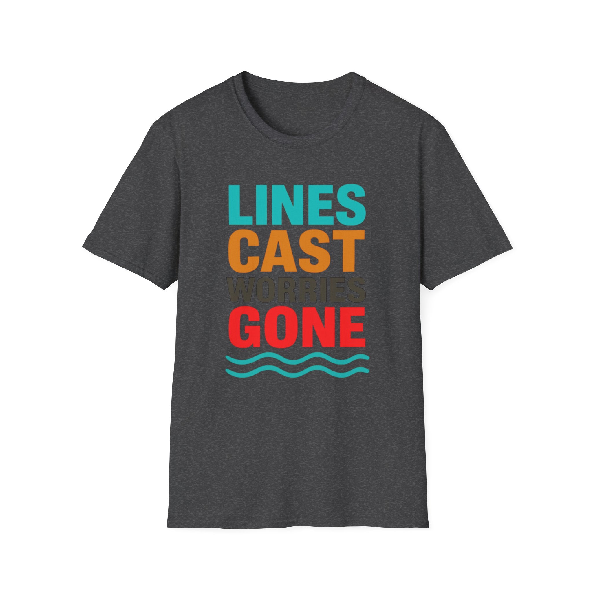 Relaxing Lines cast worries gone T-Shirt - Unisex Softstyle Tee, Casual Wear, Gift for Fishermen, Summer Vibes, Relaxation Shirt