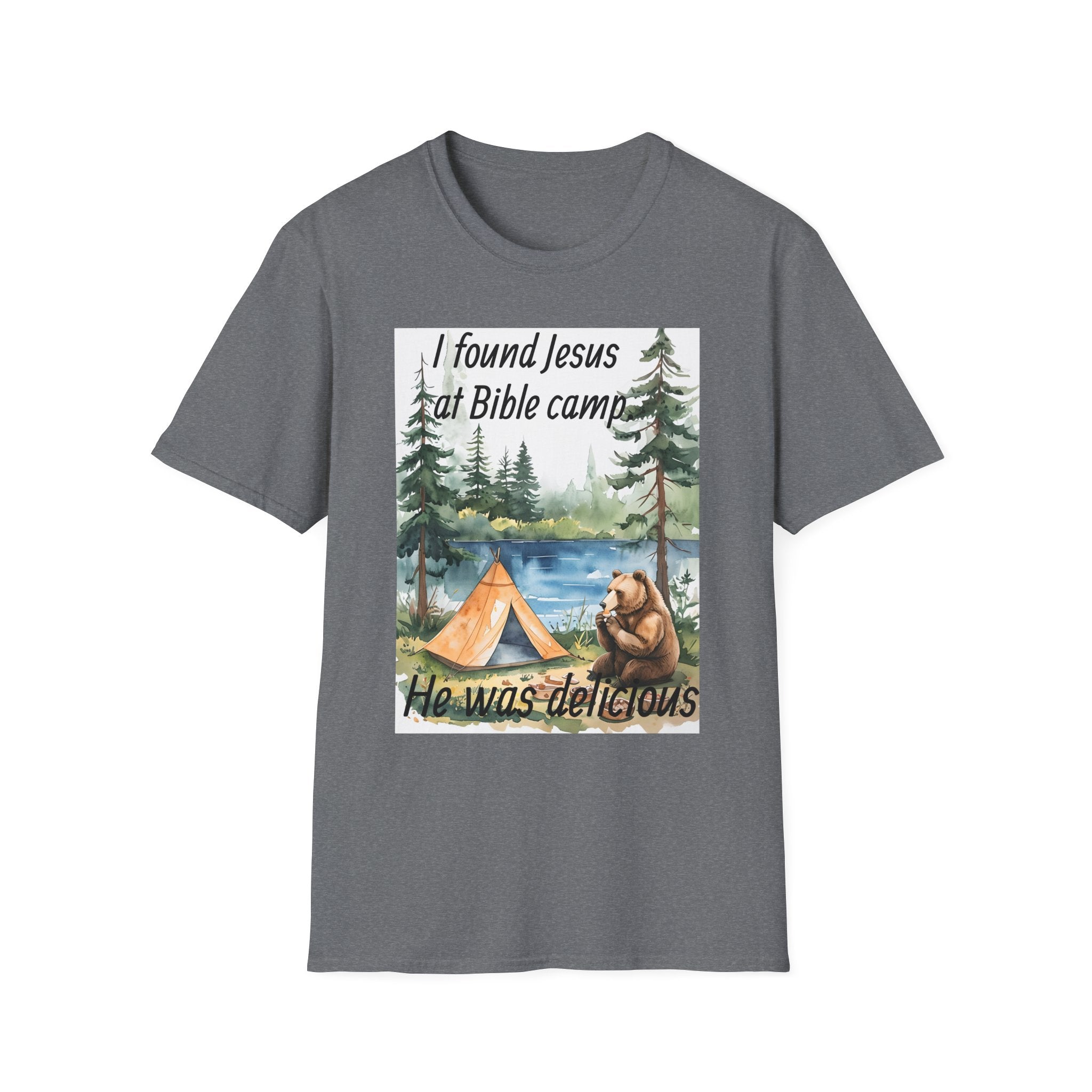 Funny Tee, Religious Camp Tshirt, Jesus Lover Shirt, Hilarious Church Gift, Christian Humor Apparel, Faith-Based Clothing camping bear