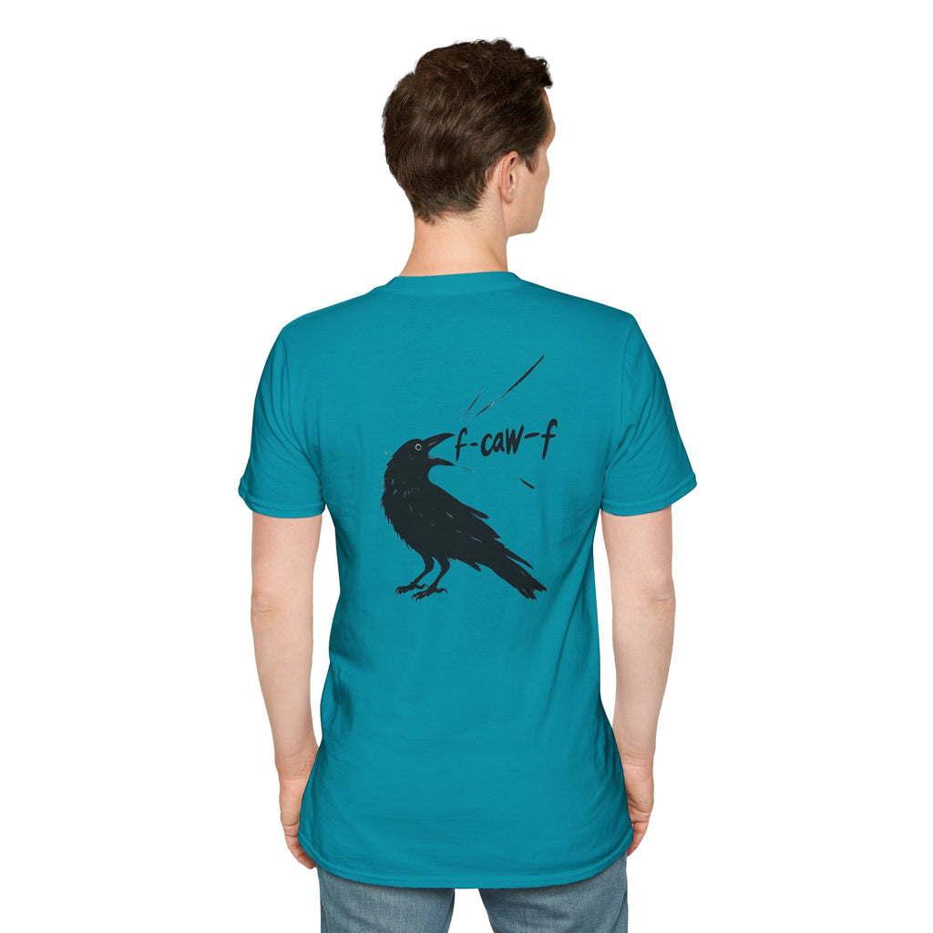 F Off Crow Bird Lover back of shirt design Unisex Softstyle T-Shirt, Sarcastic Graphic Tee for Bird Enthusiasts, F Off Tee, Unique Gift, F-Caw-F Christmas gift