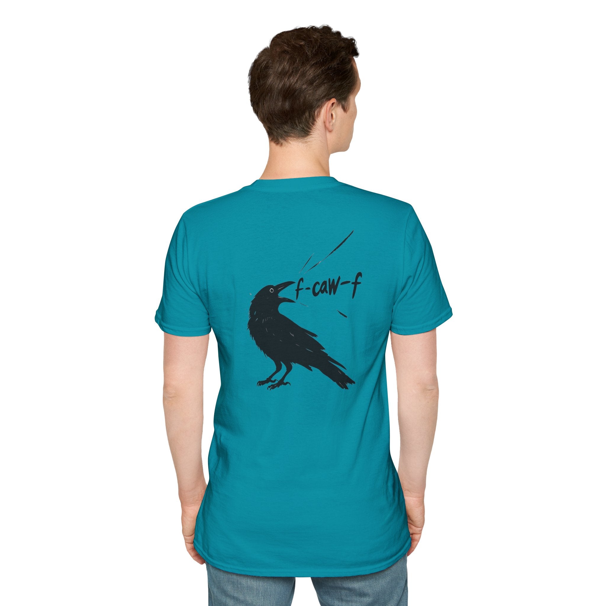 F Off Crow Bird Lover back of shirt design Unisex Softstyle T-Shirt, Sarcastic Graphic Tee for Bird Enthusiasts, F Off Tee, Unique Gift, F-Caw-F Christmas gift