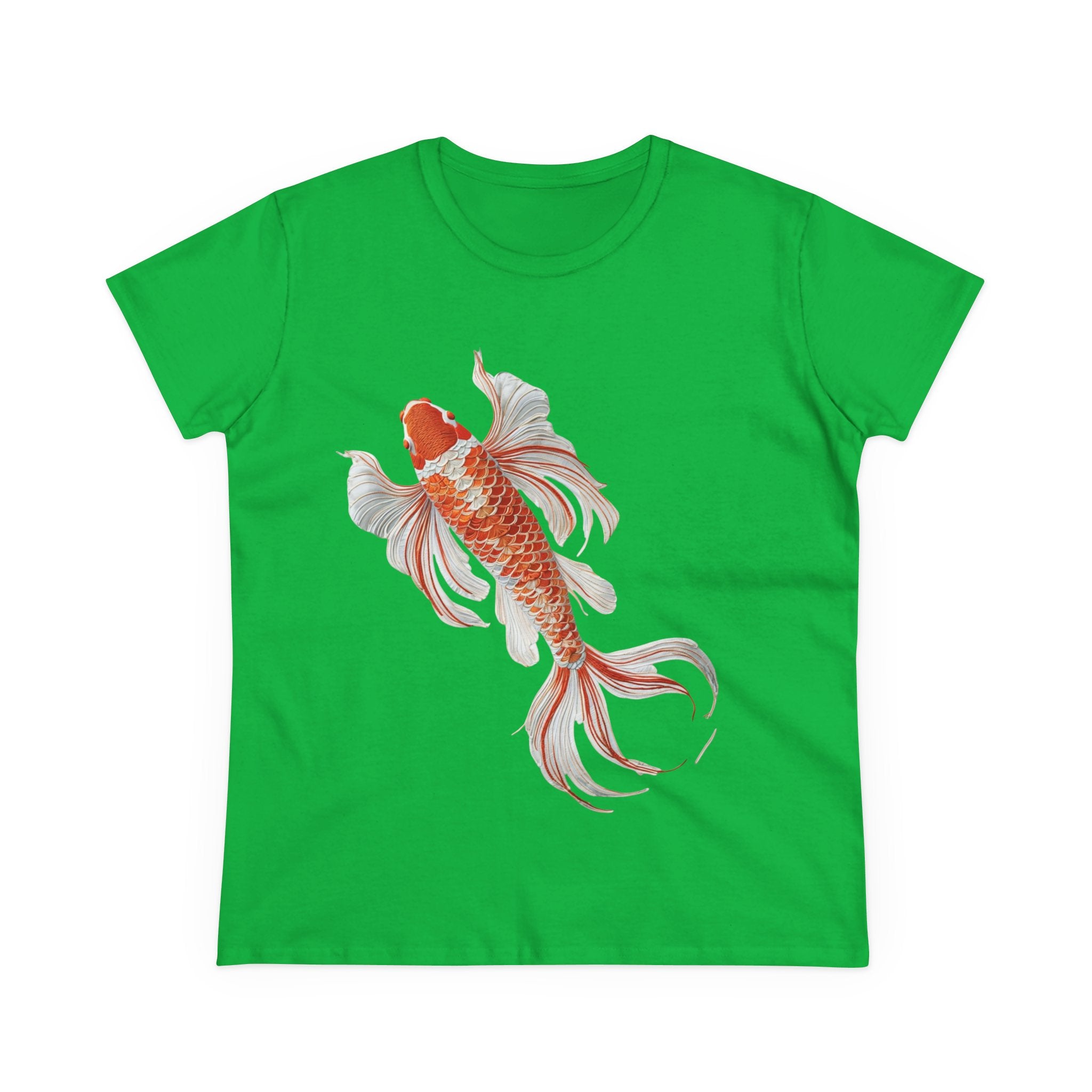 Koi Fish Design Tee for Women, Casual Summer Top, Gift for Nature Lovers, Artistic Cotton Shirt, Ocean Vibe Tee, Everyday Wear