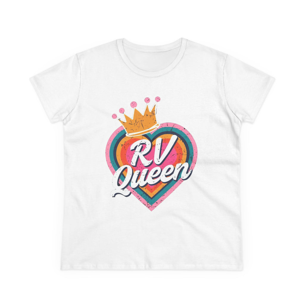 T-Shirt, RV Queen Camping Traveling, Women's Midweight Cotton Tee, Outdoor Adventure Shirt, Camper Life Top, Road Trip Apparel, Campfire