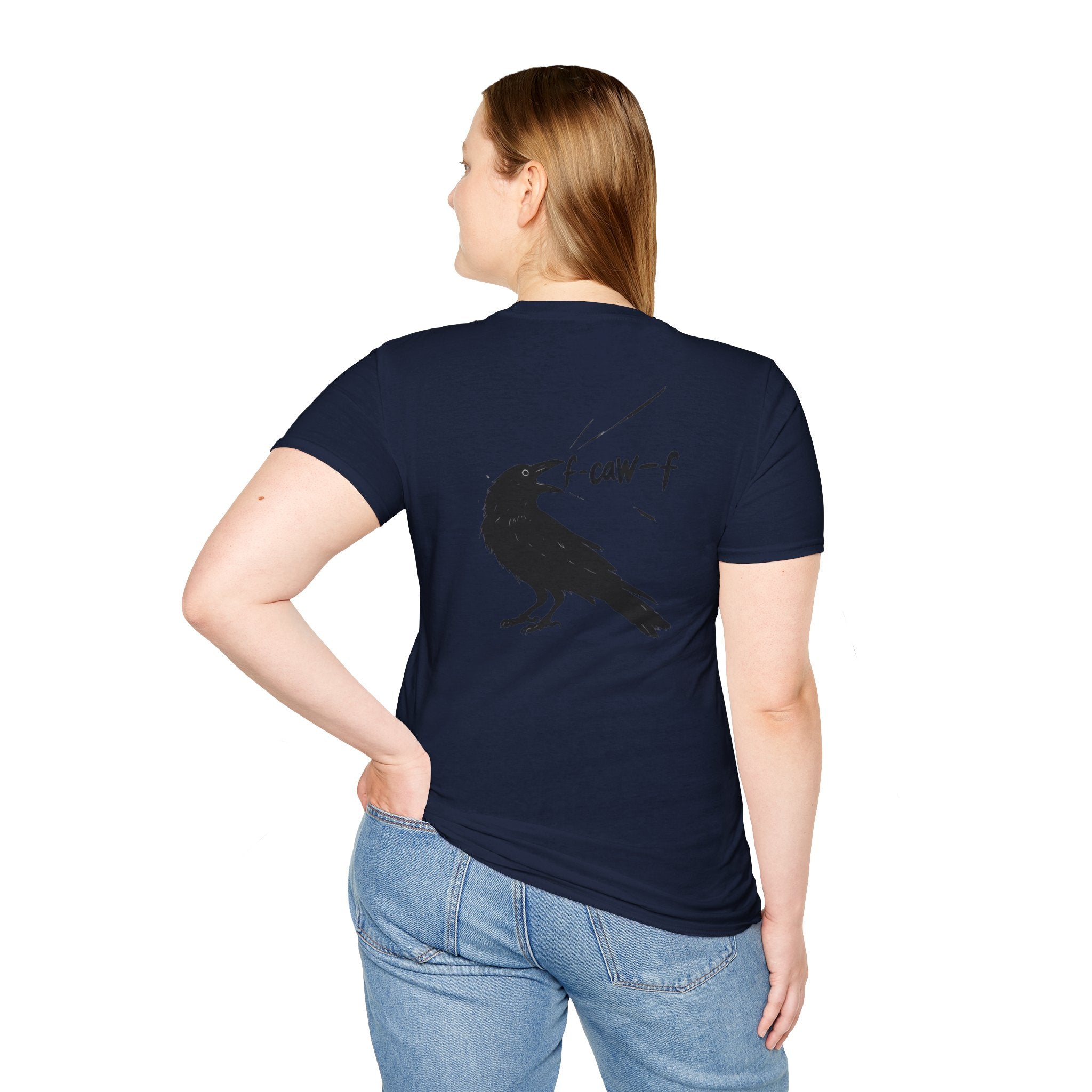 F Off Crow Bird Lover back of shirt design Unisex Softstyle T-Shirt, Sarcastic Graphic Tee for Bird Enthusiasts, F Off Tee, Unique Gift, F-Caw-F Christmas gift