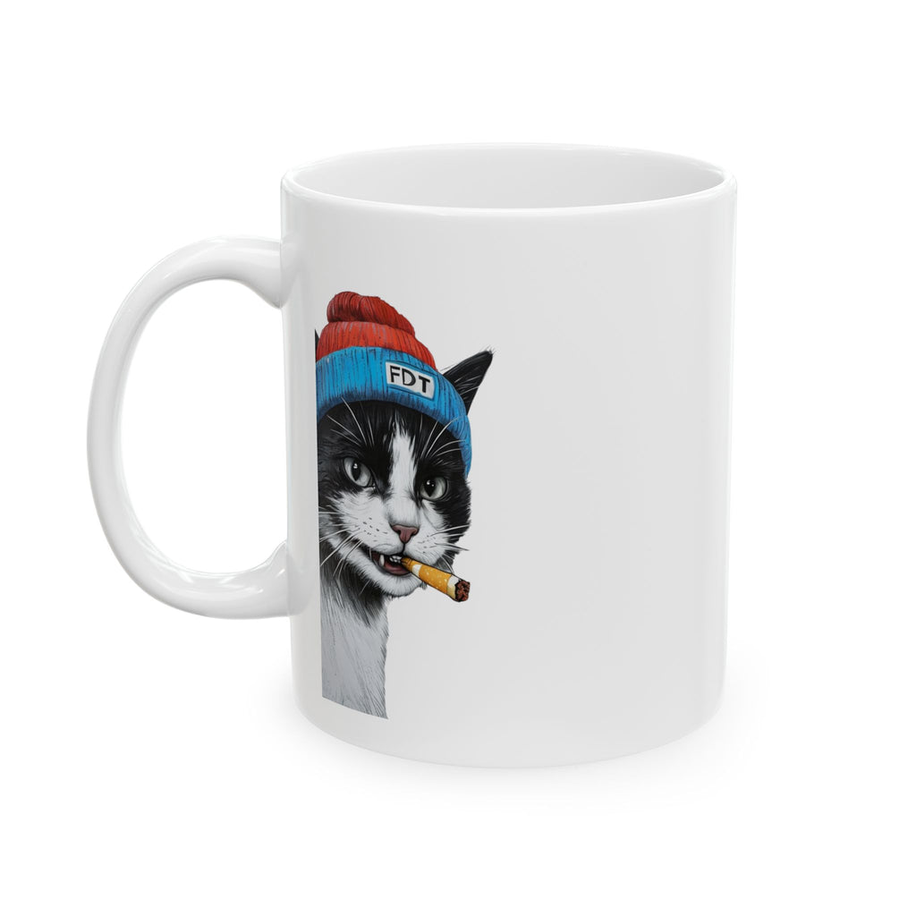 FDT Cool Cat Ceramic Mug - Fun Gift for Cat Lovers, Unique Coffee Mug, Whimsical Cat Mug, Pet Lover Gift, Quirky Tea Mug