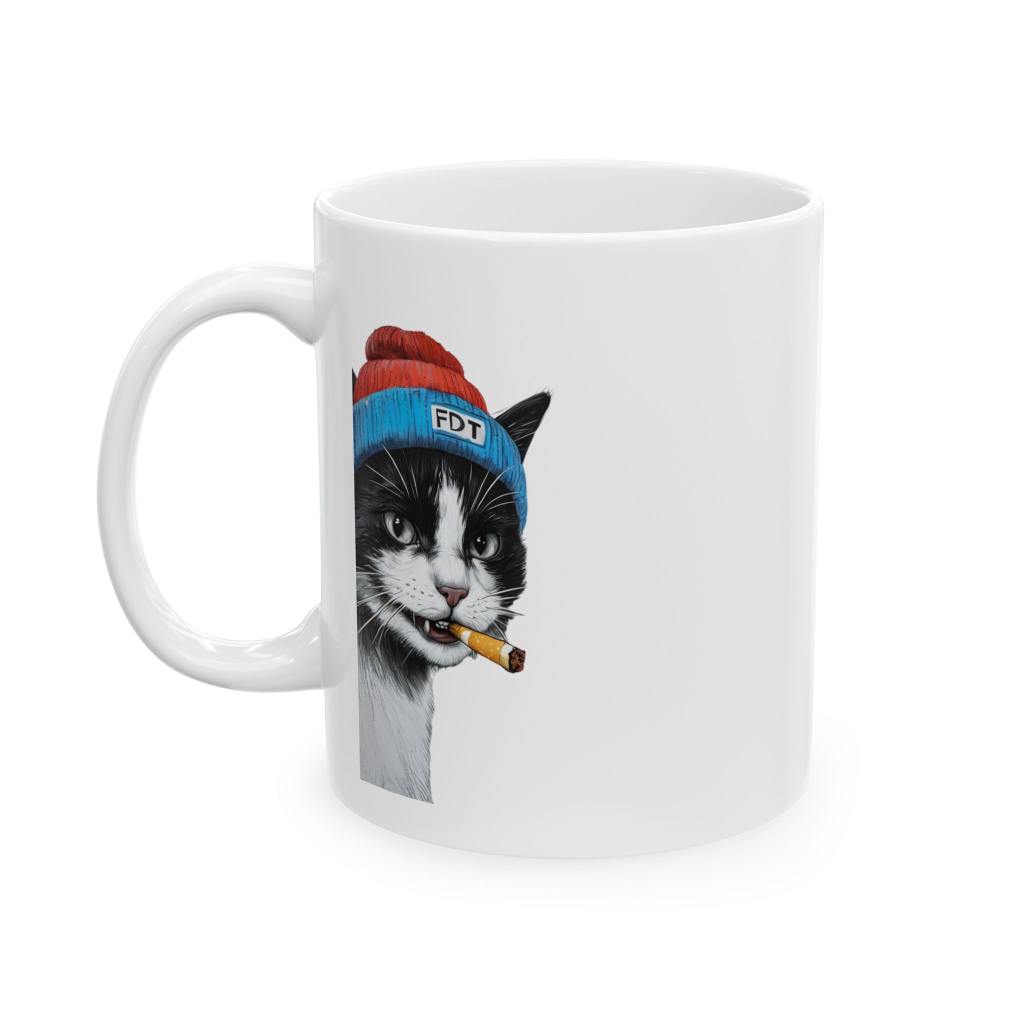 FDT Cool Cat Ceramic Mug - Fun Gift for Cat Lovers, Unique Coffee Mug, Whimsical Cat Mug, Pet Lover Gift, Quirky Tea Mug
