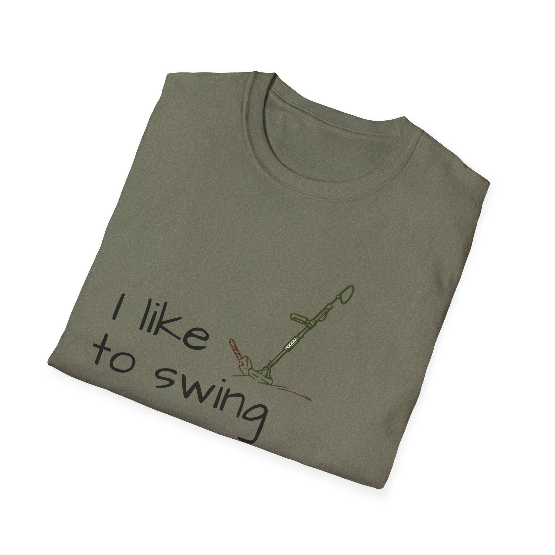 Funny Unisex T-Shirt, I Like to Swing My Thing metal detecting Tee, Gift for Friends, Shirt for Parties, Perfect for treasure hunters