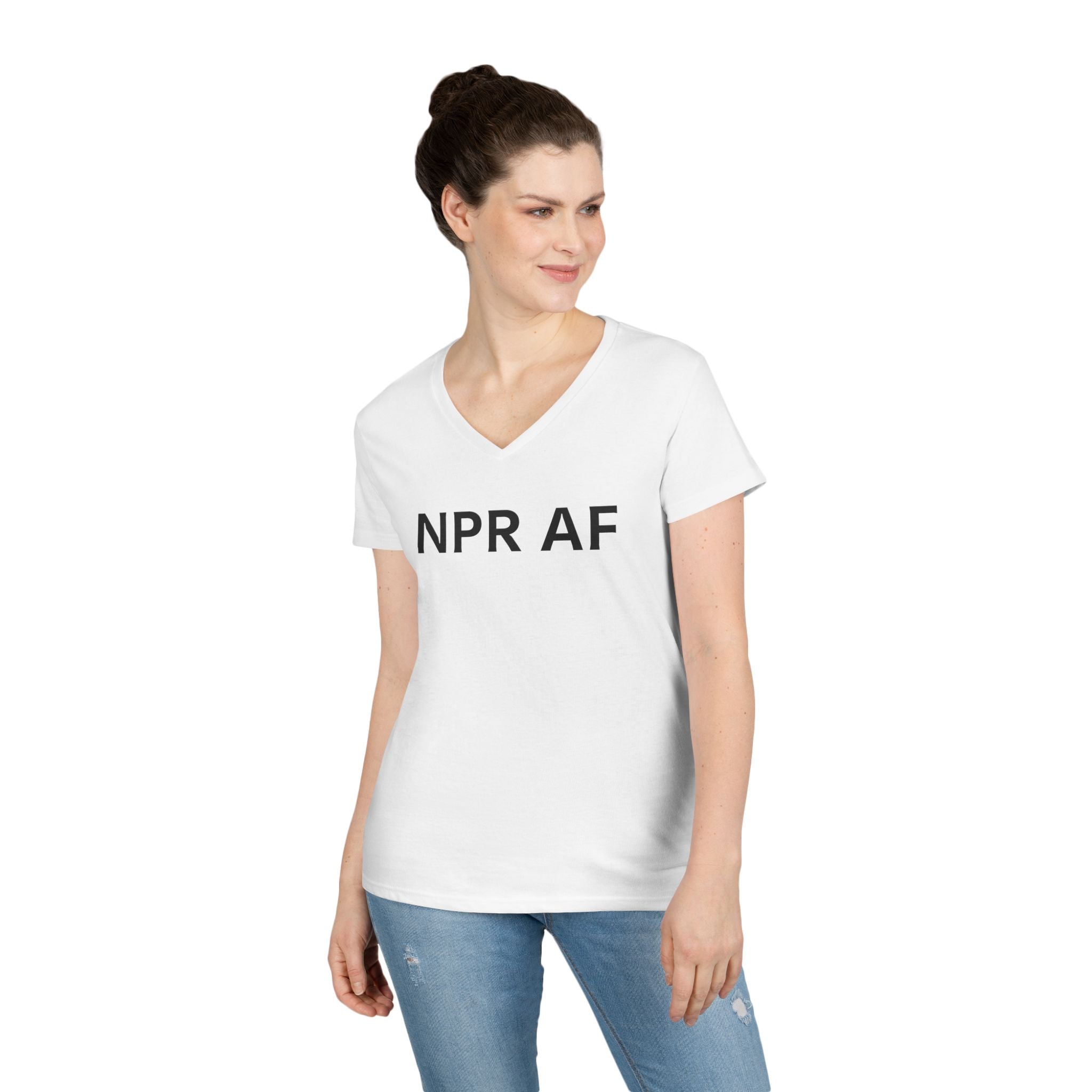 NPR AF Ladies' V-Neck T-Shirt - Comfy Casual Tee, Perfect Gift for NPR Lovers, anti Trump Mother's Day, Birthdays, and More!