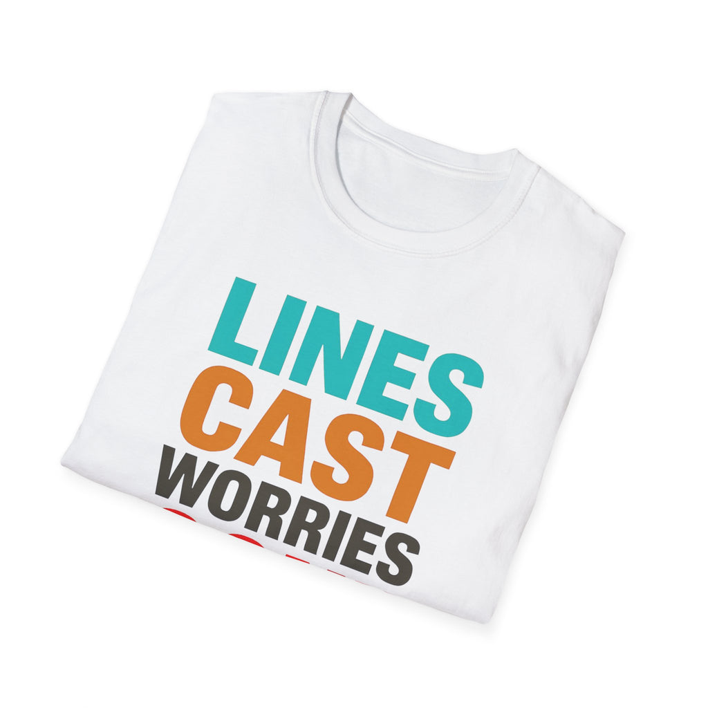 Relaxing Lines cast worries gone T-Shirt - Unisex Softstyle Tee, Casual Wear, Gift for Fishermen, Summer Vibes, Relaxation Shirt