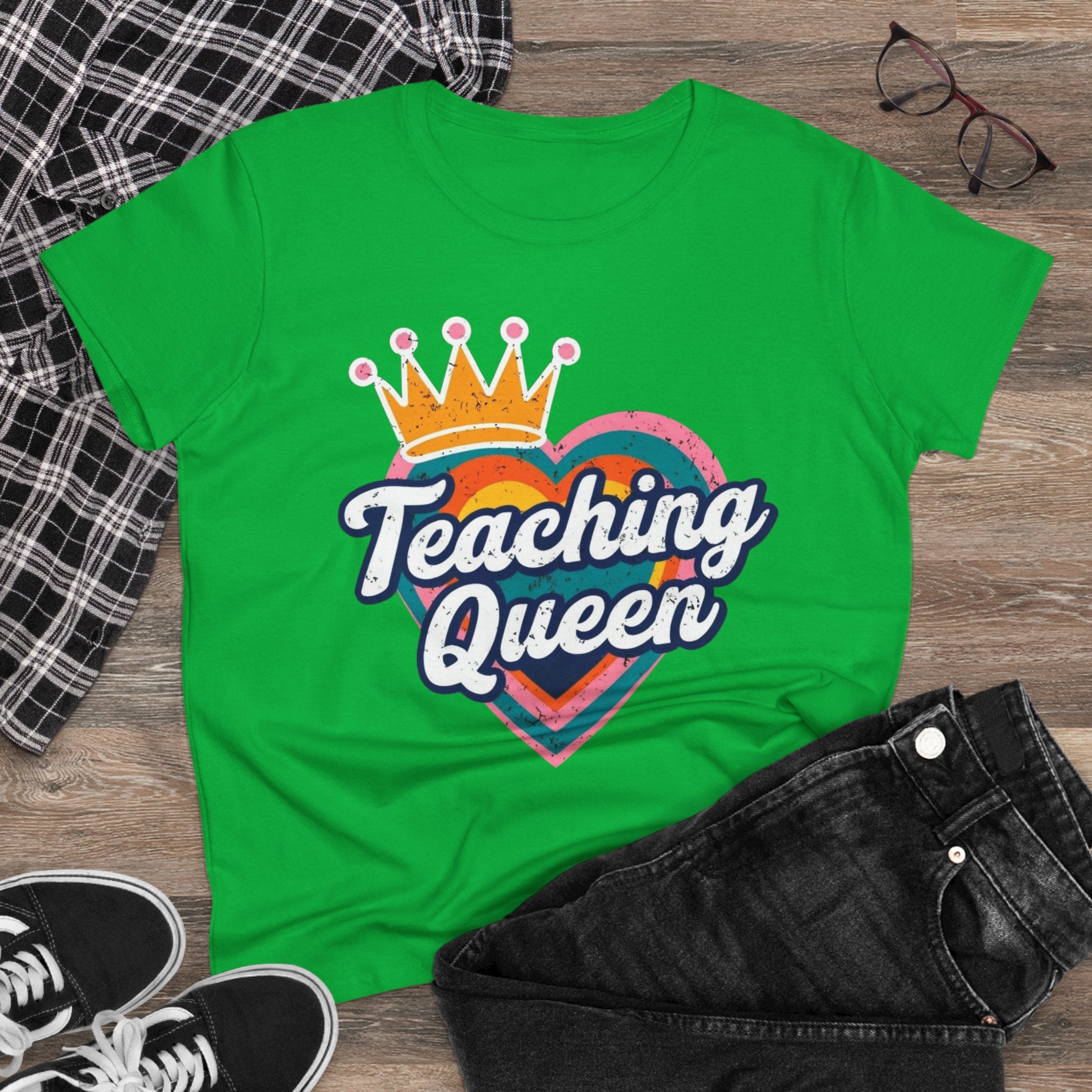 Teaching Queen Tee, Best Teacher Gift Shirt, Midweight Cotton T-Shirt, Teacher Appreciation Top, Female Educator Apparel, School Instructor