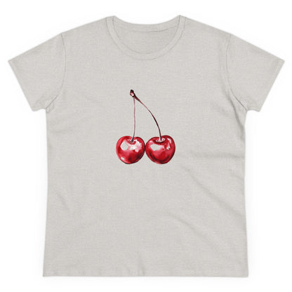 Cherries Tee, Fruit Graphic Shirt, Summer Vibes Top, Women's Cotton T-Shirt, Retro Cherry Print Clothing, Food Lover Gift