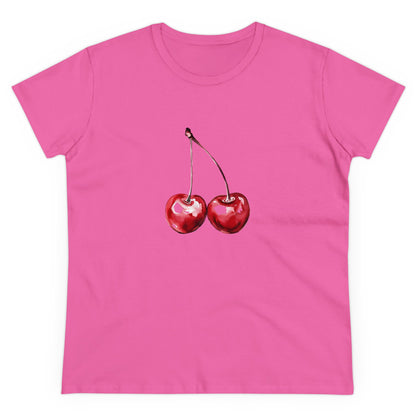 Cherries Tee, Fruit Graphic Shirt, Summer Vibes Top, Women's Cotton T-Shirt, Retro Cherry Print Clothing, Food Lover Gift