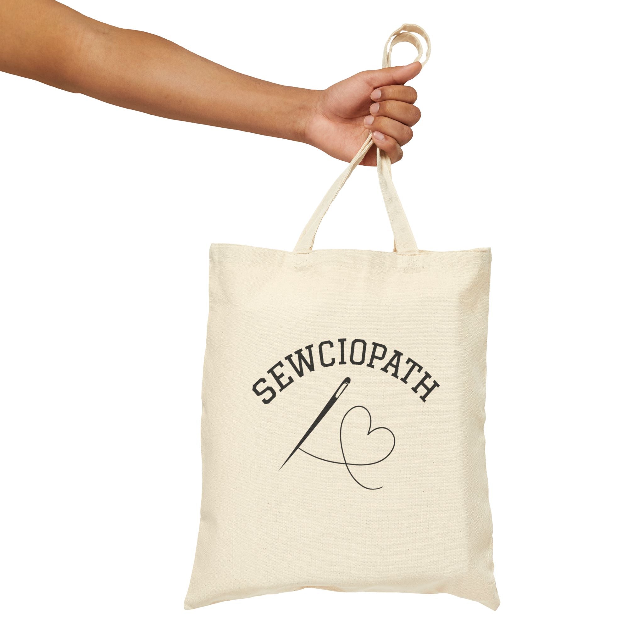 Sewciopath Tote Bag perfect gift for sewing lovers. Image on front and back of tote.